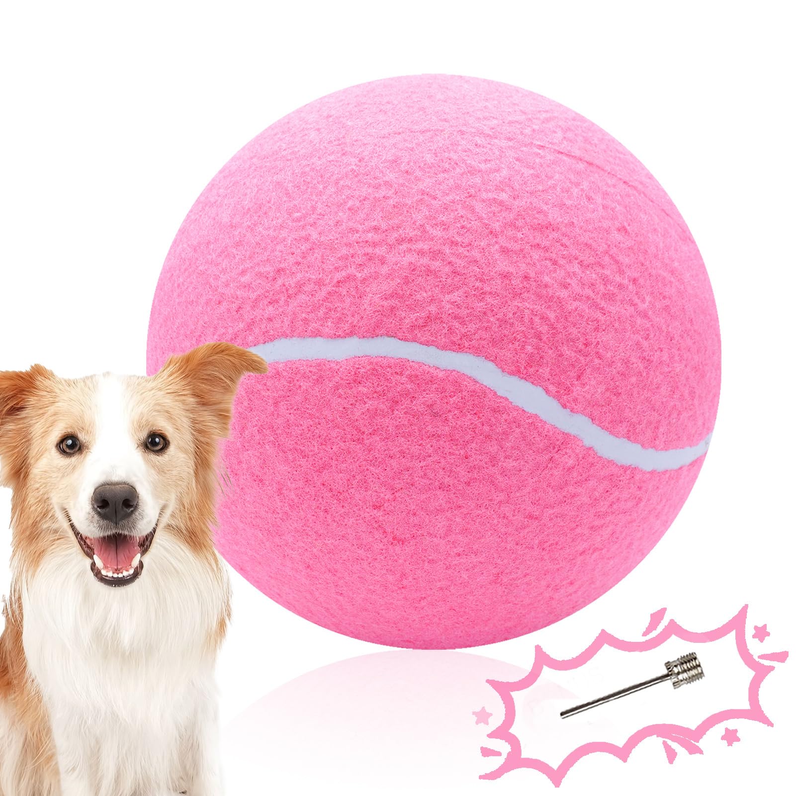 Large Dog Tennis Ball,9.5'' Giant Doy Sport Ball Toy,Pet Birthday Present Interactive Dog Toys for Small Medium Large Dog (Pink)