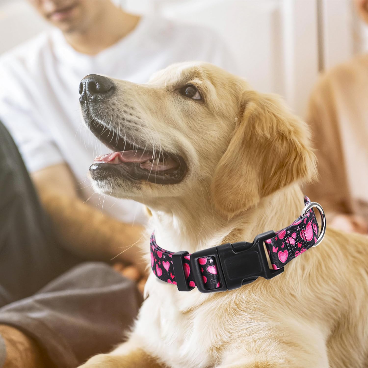 Dog Collar For Large Dogs With Love Heart Patterns For Girl & Boy Dogs, Pink Dog Collar Adjustable Nylon Collar With Quick-Relea