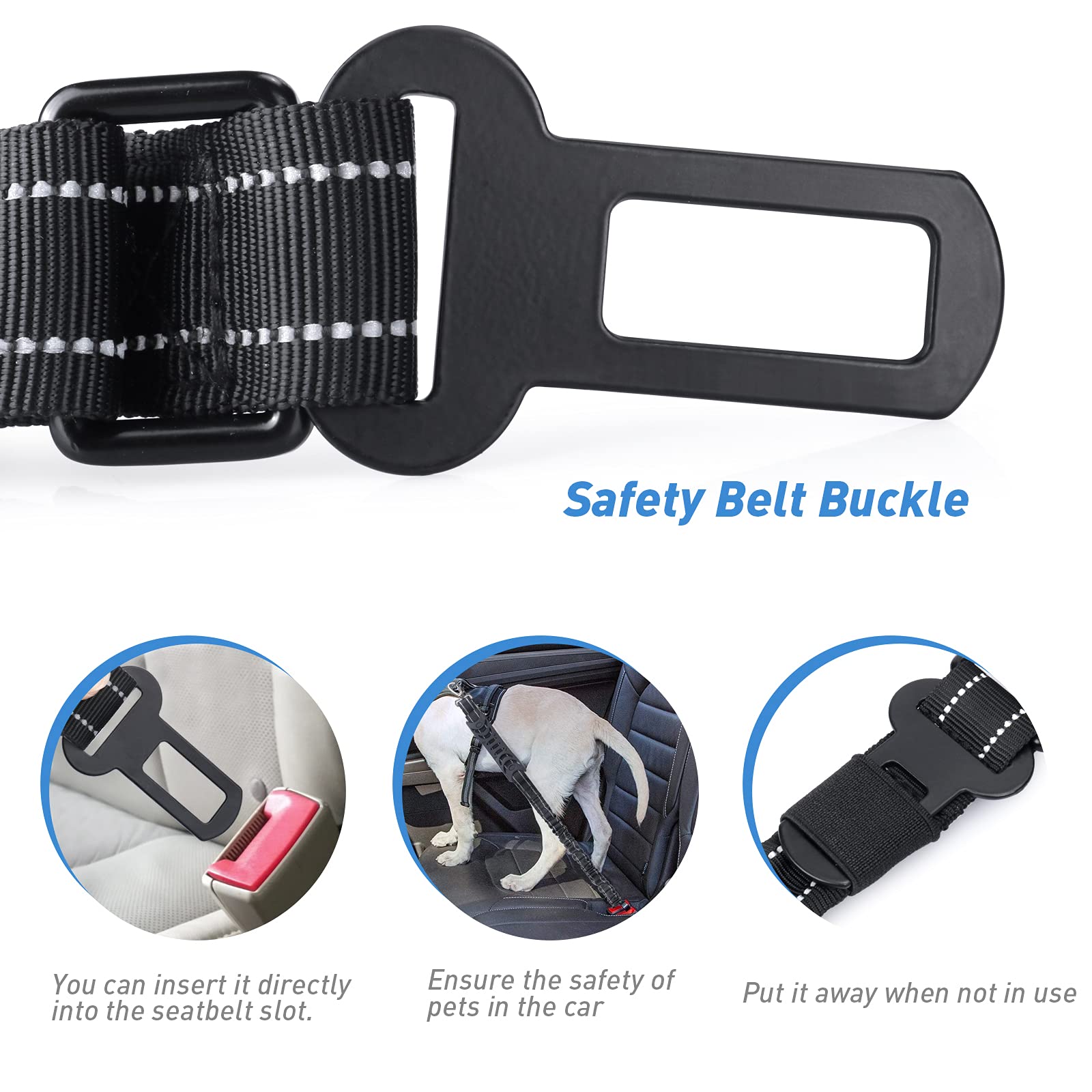 Hotsky Dog Leash For Large Dogs, Heavy Duty Tactical Dog Leash Rope With Control Handle Car Seatbelt Highly Reflective Threads, 4Ft 6Ft Retractable Bungee Dog Leash Tether With For Training, Black