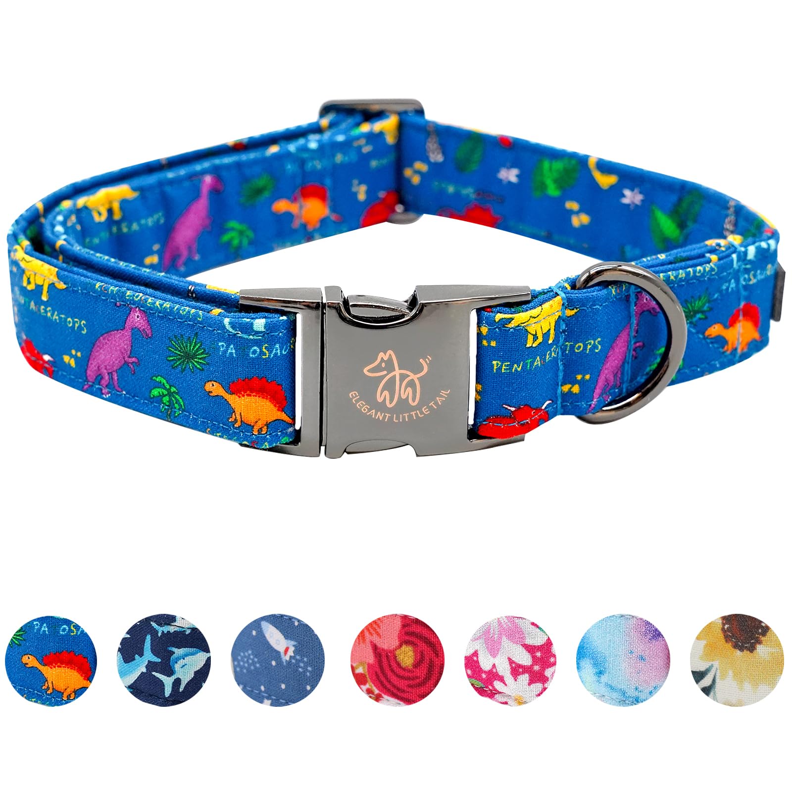 Elegant Little Tail Dog Collar, Blue Dinosaurs Pattern Pet Collar Durable Cute Dog Collars Male Or Female Pet Gift Adjustable Do