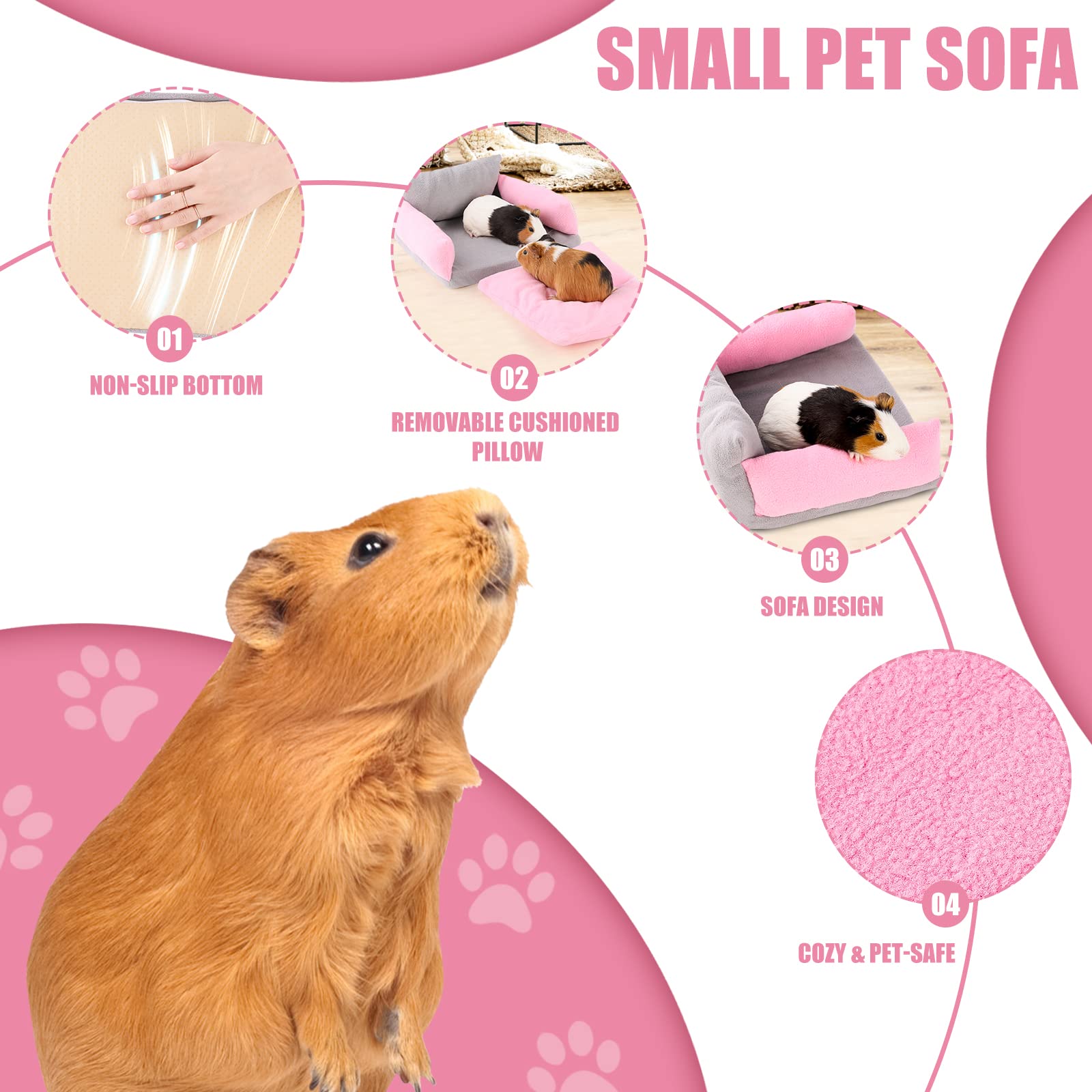 Oneju Guinea Pig Sofa - Removable Cushioned Pillow, Stuffed Arms And Back, Super Cozy, Ideal For Small Pets