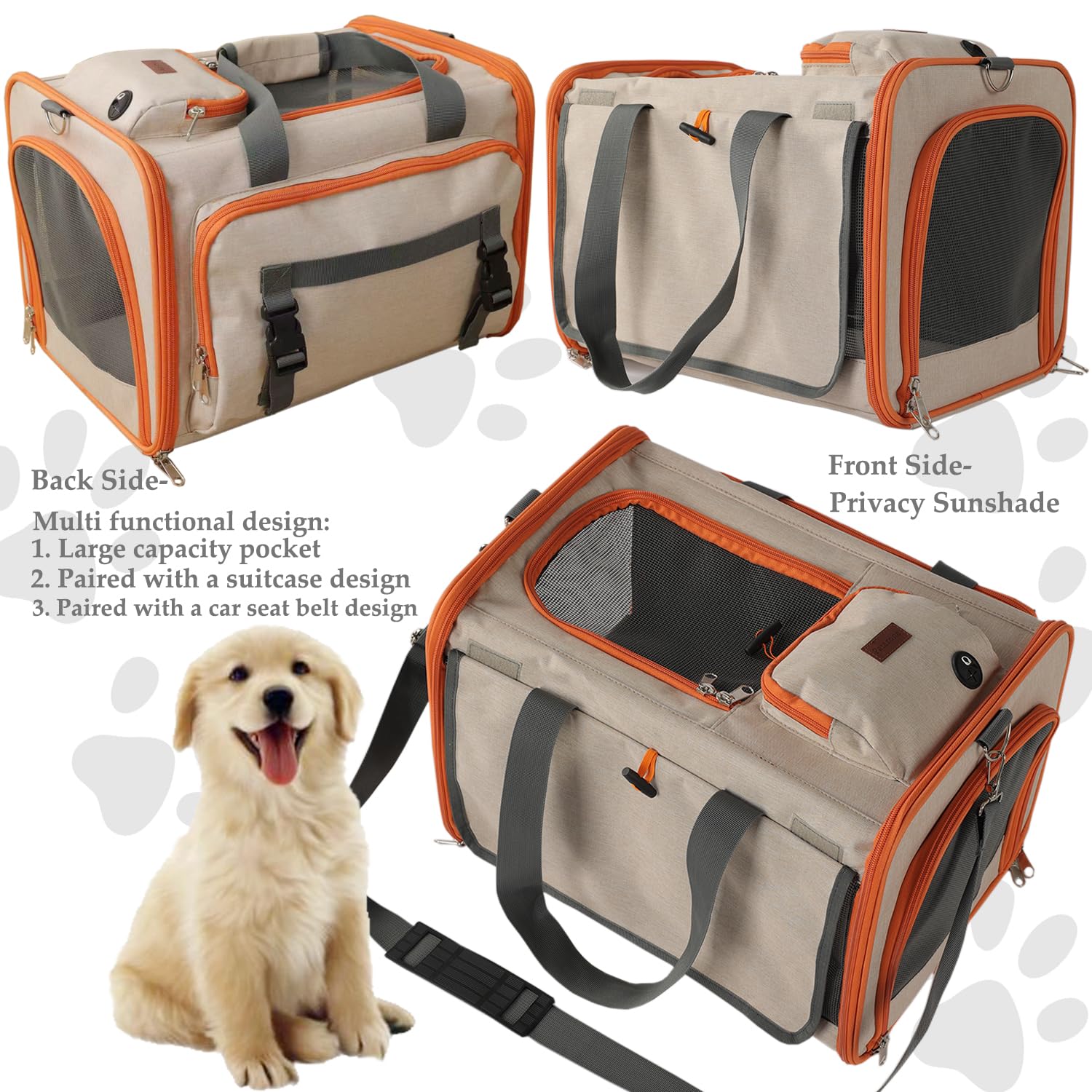 Patazone Small Dogs Carrier For Puppies Cats Carrier Softsided Pets Bags For Big Cat/Puppy,Large Pocket,Breathable,Sunshine Prot