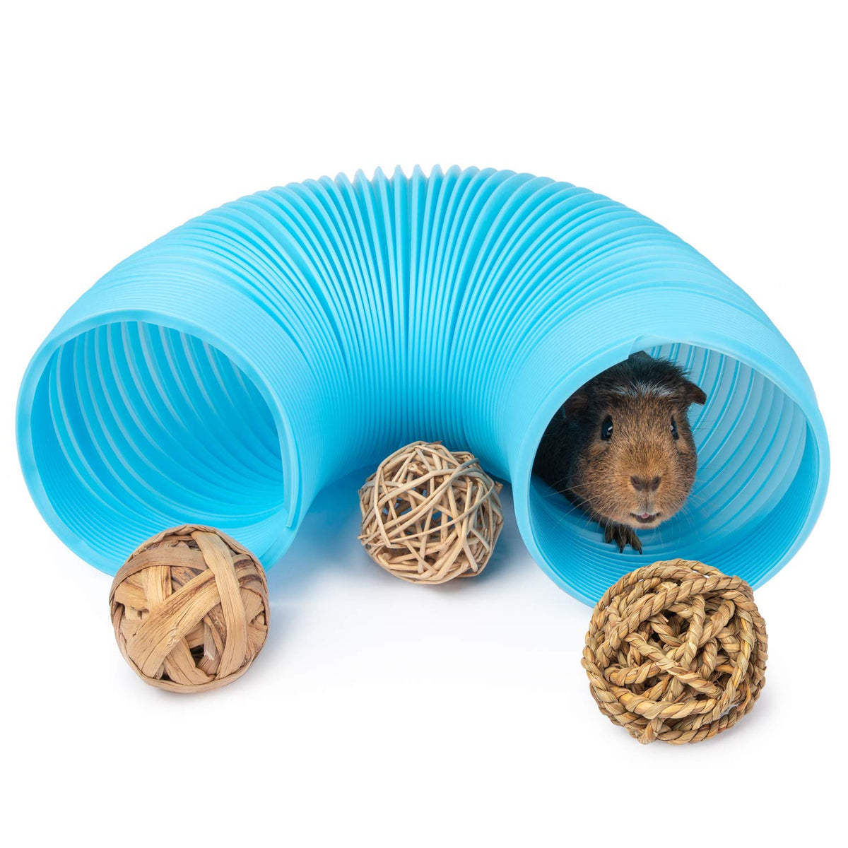 Niteangel Fun Tunnel With 3 Pack Play Balls For Guinea Pigs, Chinchillas, Rats And Dwarf Rabbits (Blue)