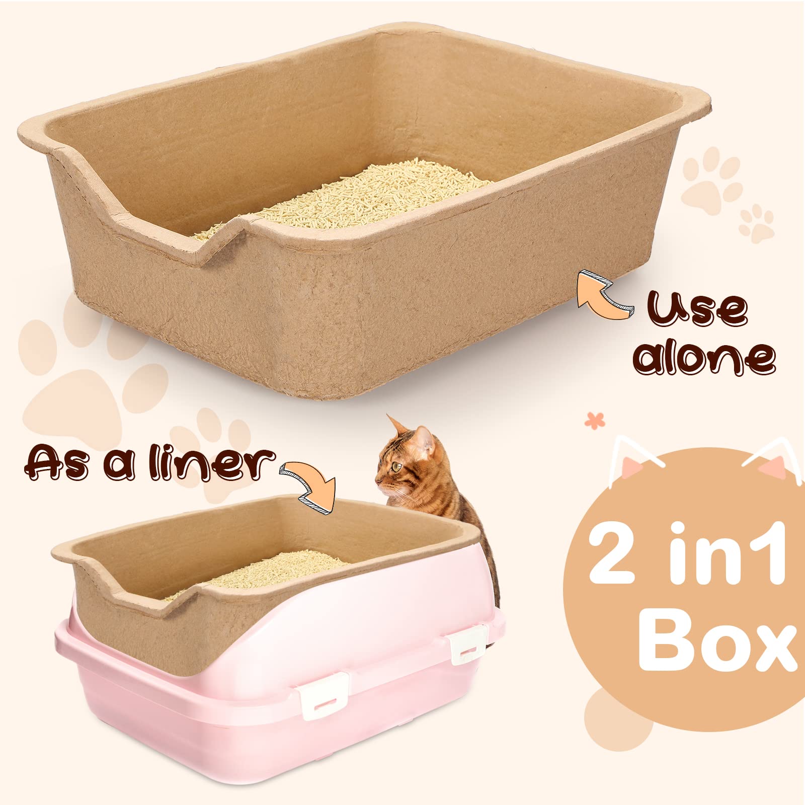 Harloon 10 Pack Extra Large Disposable Cat Litter Box 22.4 X 17.9 X 6.9'' Paper Cat Litter Tray Pet Litter Pan Large Disposable