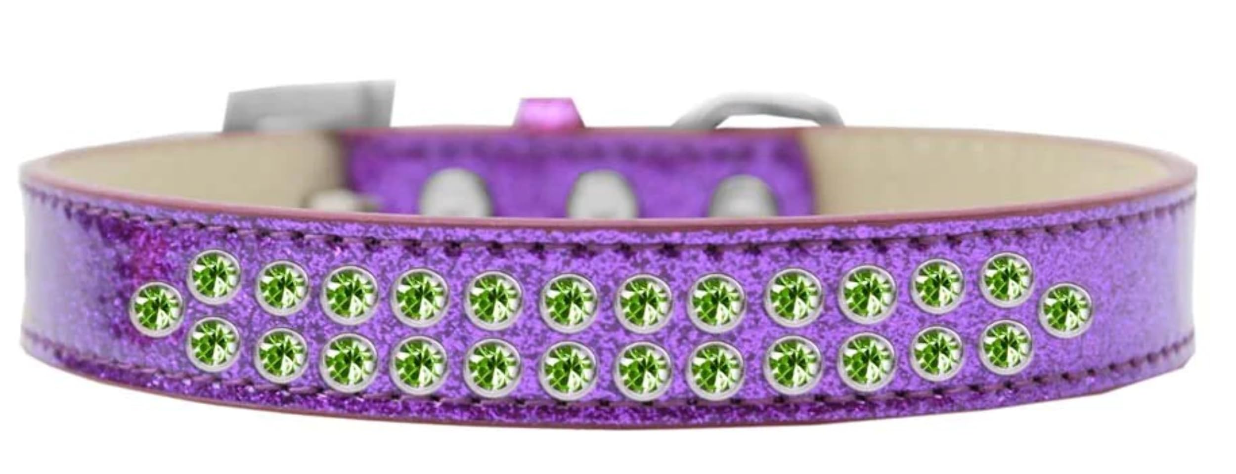 Dog, Puppy & Pet Ice Cream Collar, Two Row Lime Green Crystal Rimsets Purple 20