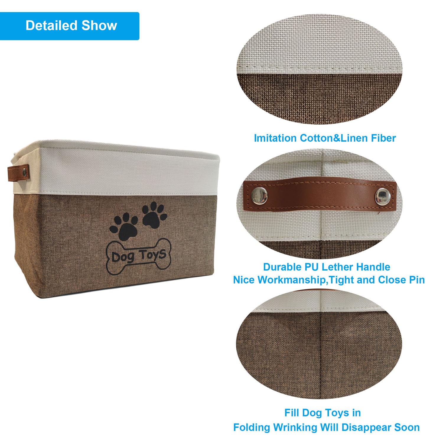 CPAKOWLGOO Dog Toy Basket Collapsible Dog Toy Box with Handles Foldable Dog Toy Bin for Pet Toys,Accessories