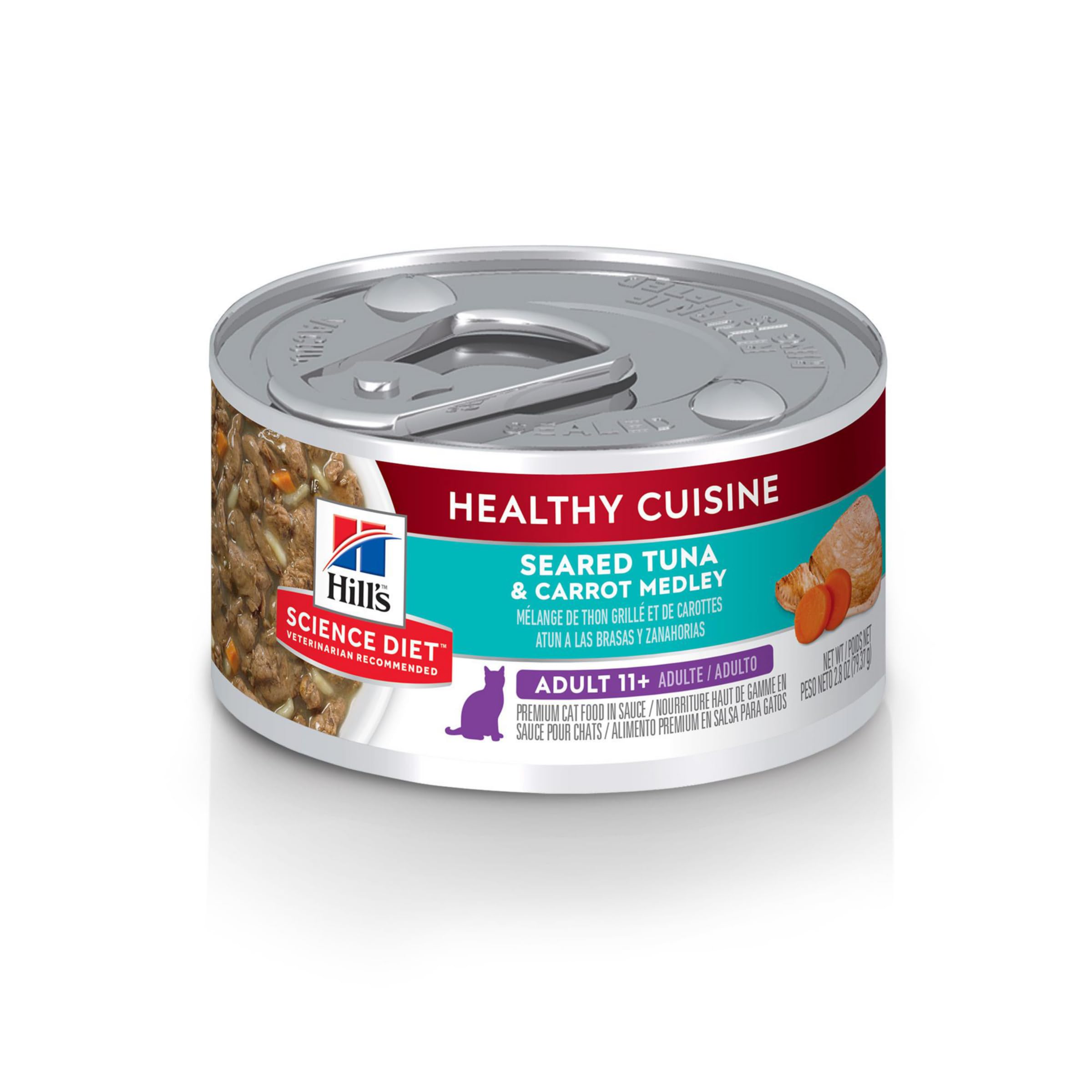 Hills Science Diet Healthy Cuisine, Senior Adult 11+, Great Taste, Wet Cat Food, Seared Tuna & Carrot Stew, 2.8 oz Can, Case of