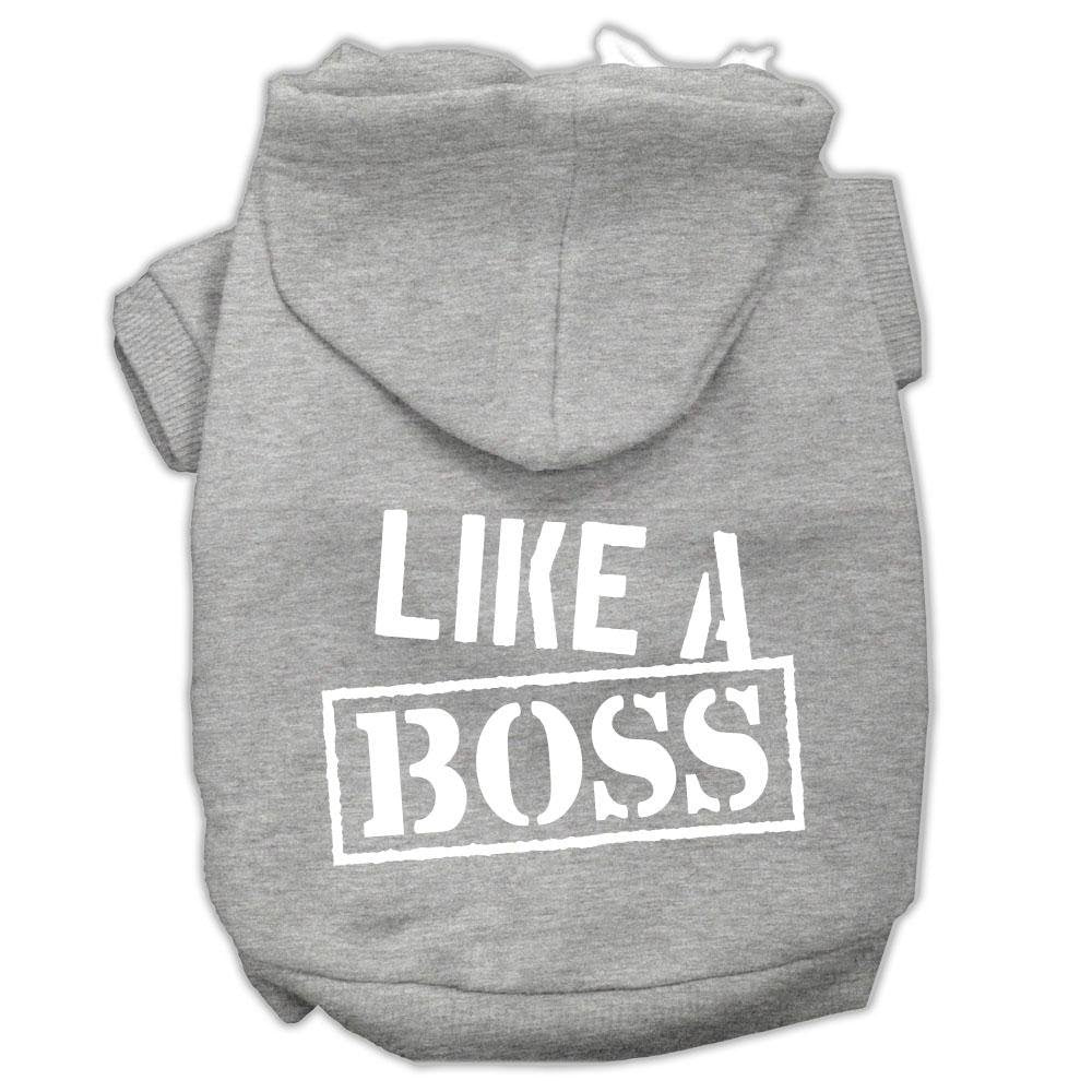 Pet, Dog & Cat Hoodie Screen Printed, 'Like A Boss' Gray Xs (0-3 Lbs.)