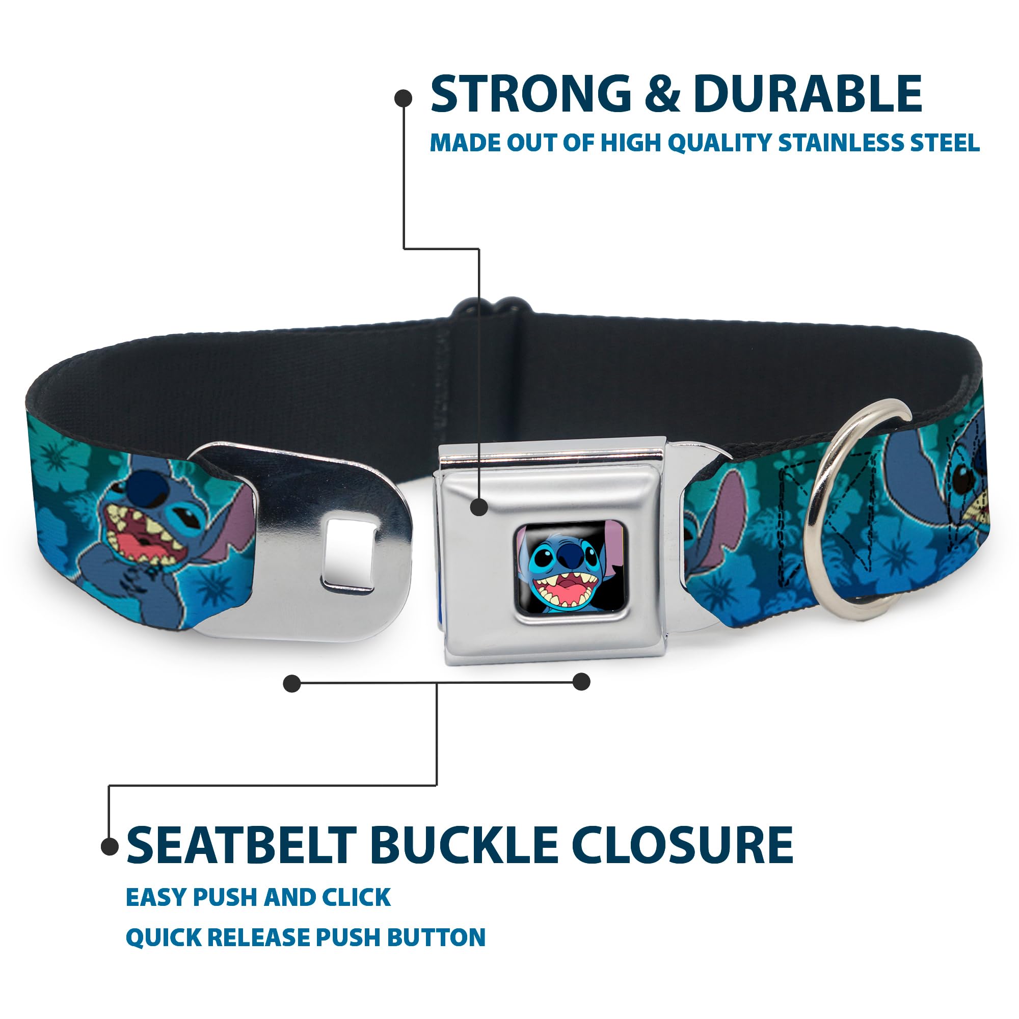 Buckle-Down Dog Collar Seatbelt Buckle Stitch Expressions Hibiscus Collage Green Blue Fade 16 To 23 Inches 1.5 Inch Wide