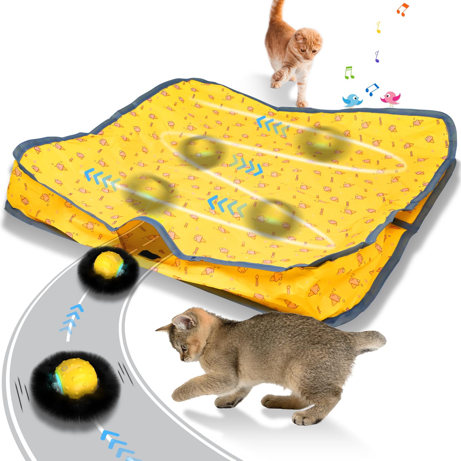 Muhhiba Interactive Cat Toys For Indoor Cats, Electric Cat Ball Fast Rolling In Pouch, Motion Activated Chirping Cat Toy, Hide A