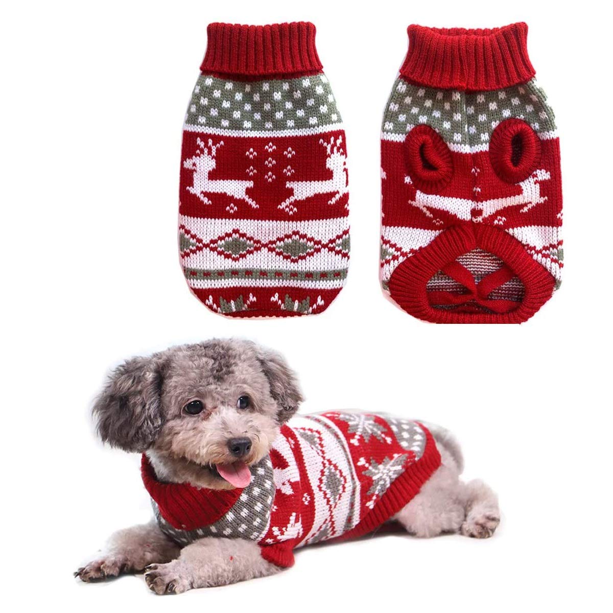 Vehomy Dog Christmas Sweaters Pet Winter Knitwear Xmas Clothes Classic Warm Coats Reindeer Snowflake Argyle Sweater For Kitty Puppy Cat-Middle L