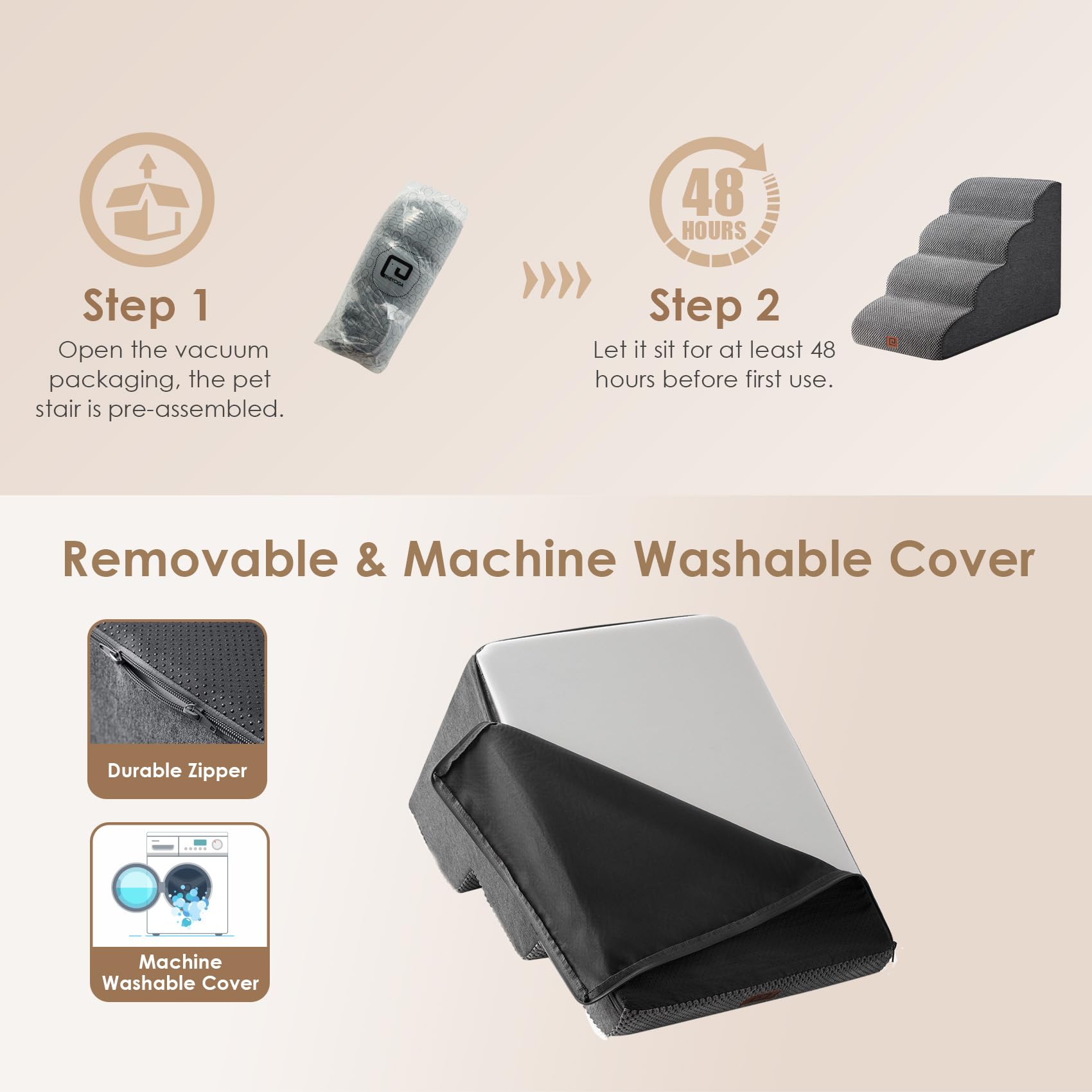 Eheyciga Curved Dog Stairs Ramp For High Beds 19.7' H, 4-Step Dog Steps For Small Dogs And Cats, Pet Stairs For High Bed Climbing, Non-Slip Balanced Pet Step Indoor, Grey