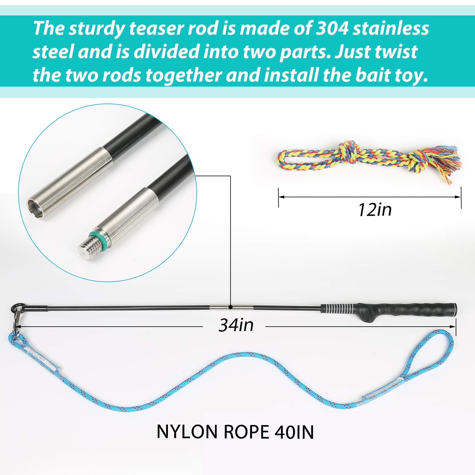 Meieke Flirt Pole For Dogs Pet Teaser Wand Outdoor Interactive Pet Dog Flirt Pole Training Exercise Rope Toy For Small Medium Large Dogs Cats