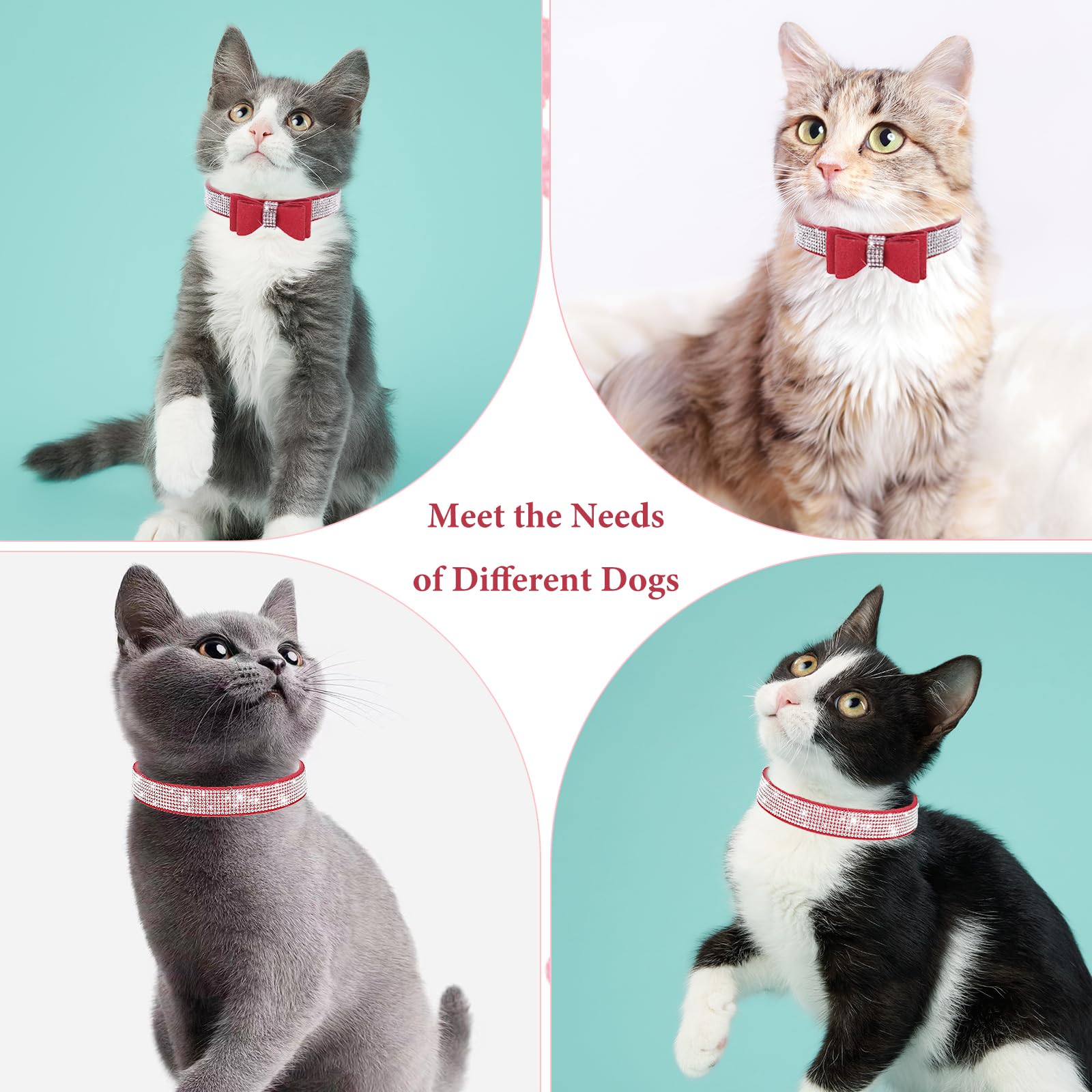 Red Sparkle Dog Collars For Medium Dogs, 2-Pack Bling Diamond Dog Collar Soft Suede Glitter Rhinestone Jewelry Crystal Female Pu