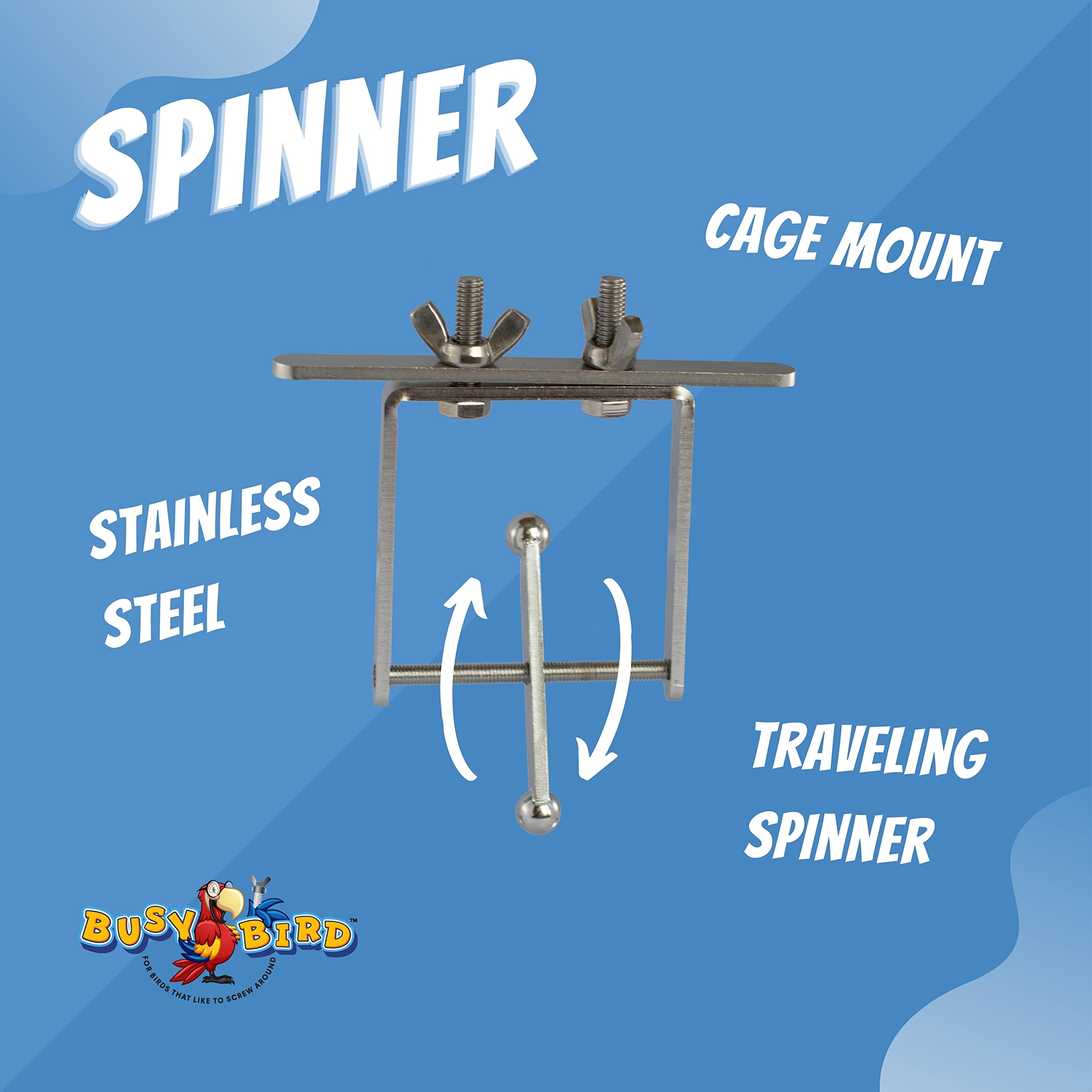 Stainless Steel Spinner Bird Toy With Traveling Spinner | Durable Puzzle Enrichment Toy | Spinner Toy For Medium To Large Birds