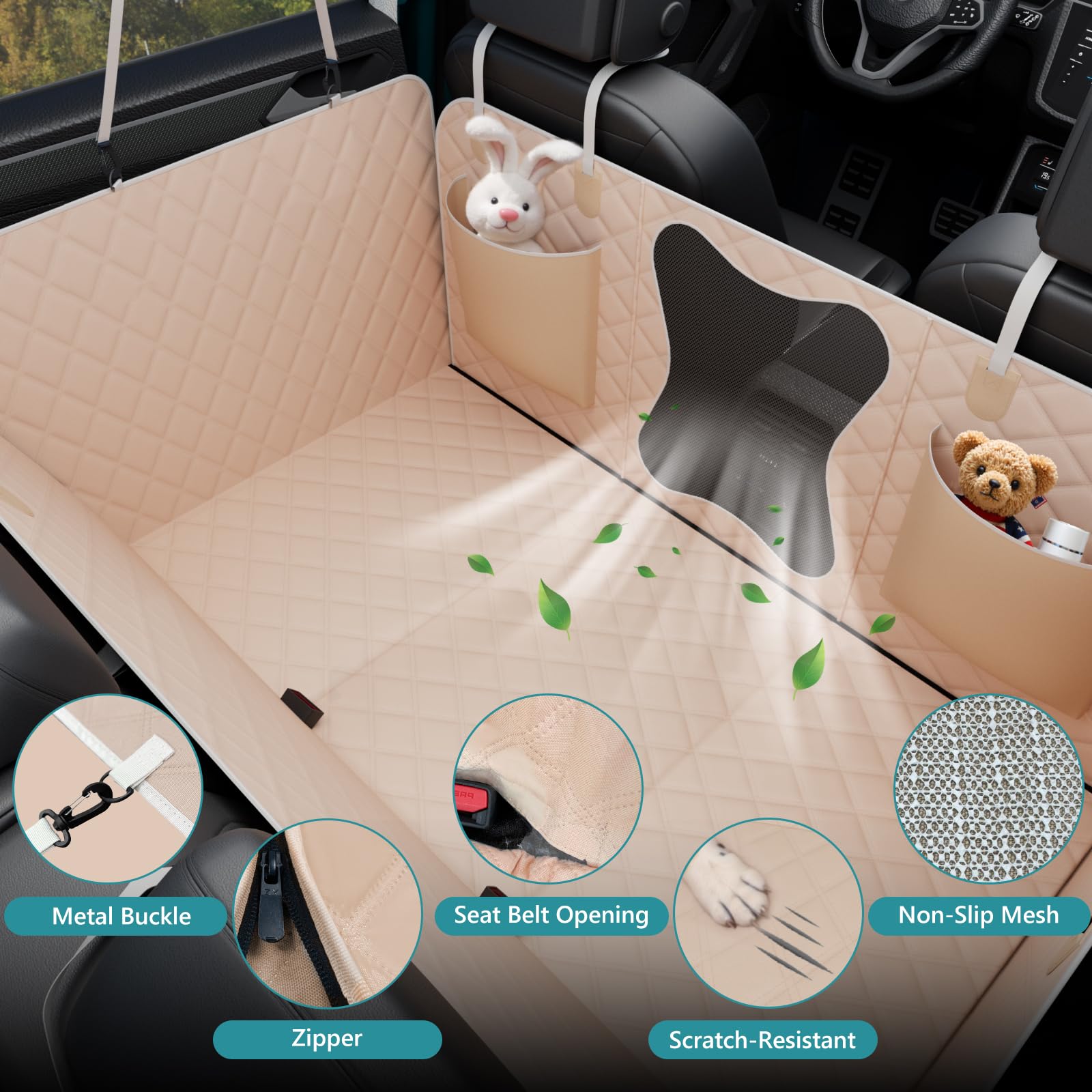 Bark Lover Waterproof Dog Car Seat Cover For Back Seat - Heavy Duty Back Seat Extender For Dogs With Hard Bottom, 7-Layer Protec