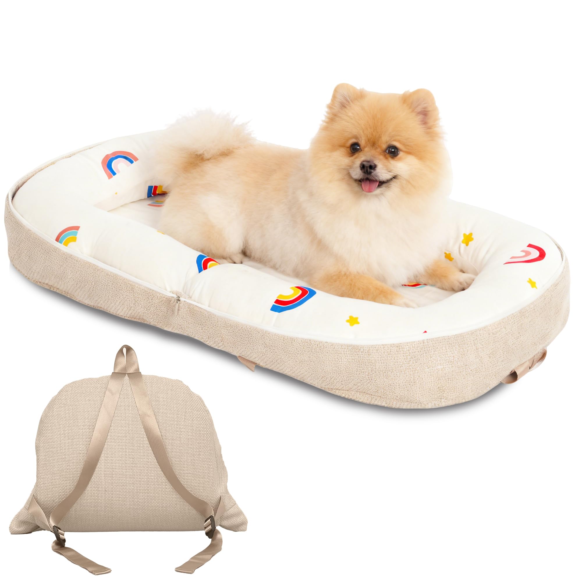 Purrsign Dog Bed, Portable Couch Sofa, Converts to Backpack for Home, Camping & Travel, Washable Cover & Foldable Soft Memory Fo