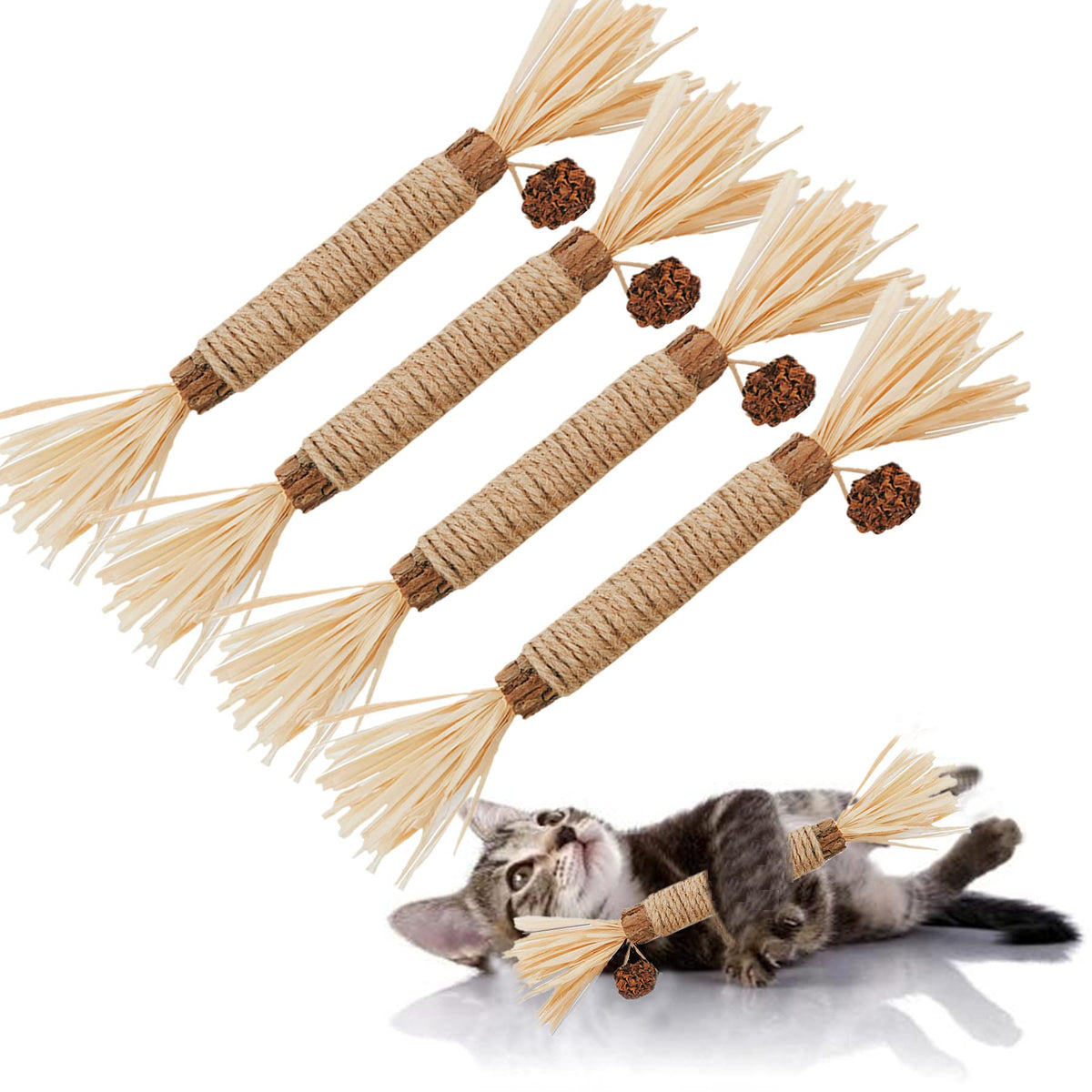 Grembeb Cat Toys,4Pack Silvervine Chew Stick,Kitten Treat Catnip Toy Kitty Natural Stuff Catnip For Cleaning Teeth Indoor Dental Snack Interactive Exercise Hamster Chinchilla Gerbil Rabbit Bunny