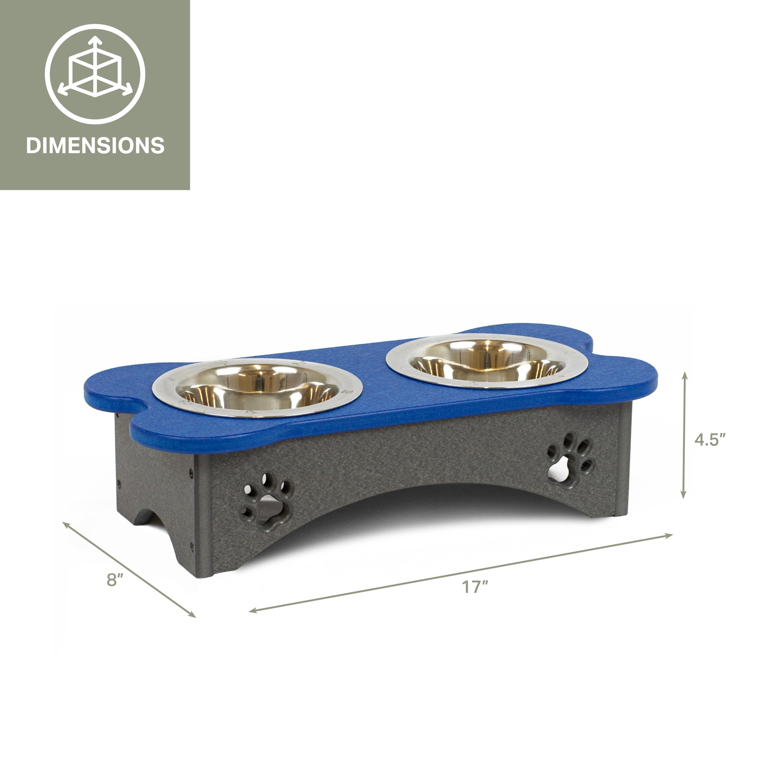 High Double Water and Food Bowls Made of High Density Poly Resin for Small Dogs