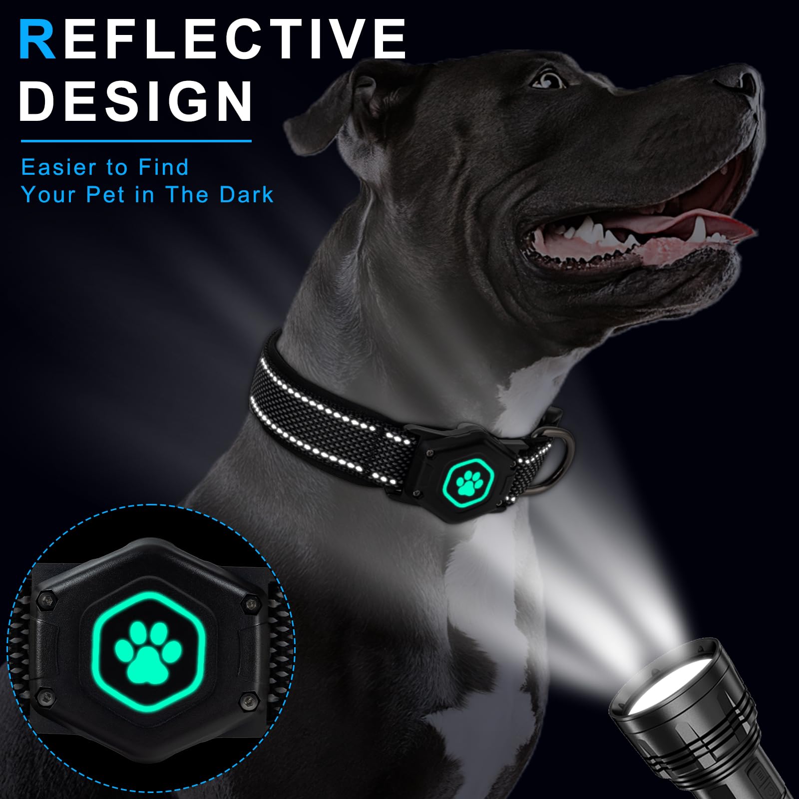 Airtag Dog Collar With Waterproof Air Tag Holder, Luminous & Reflective,Comfortable And Durable 1000D Nylon, Dual Safety Buckle,