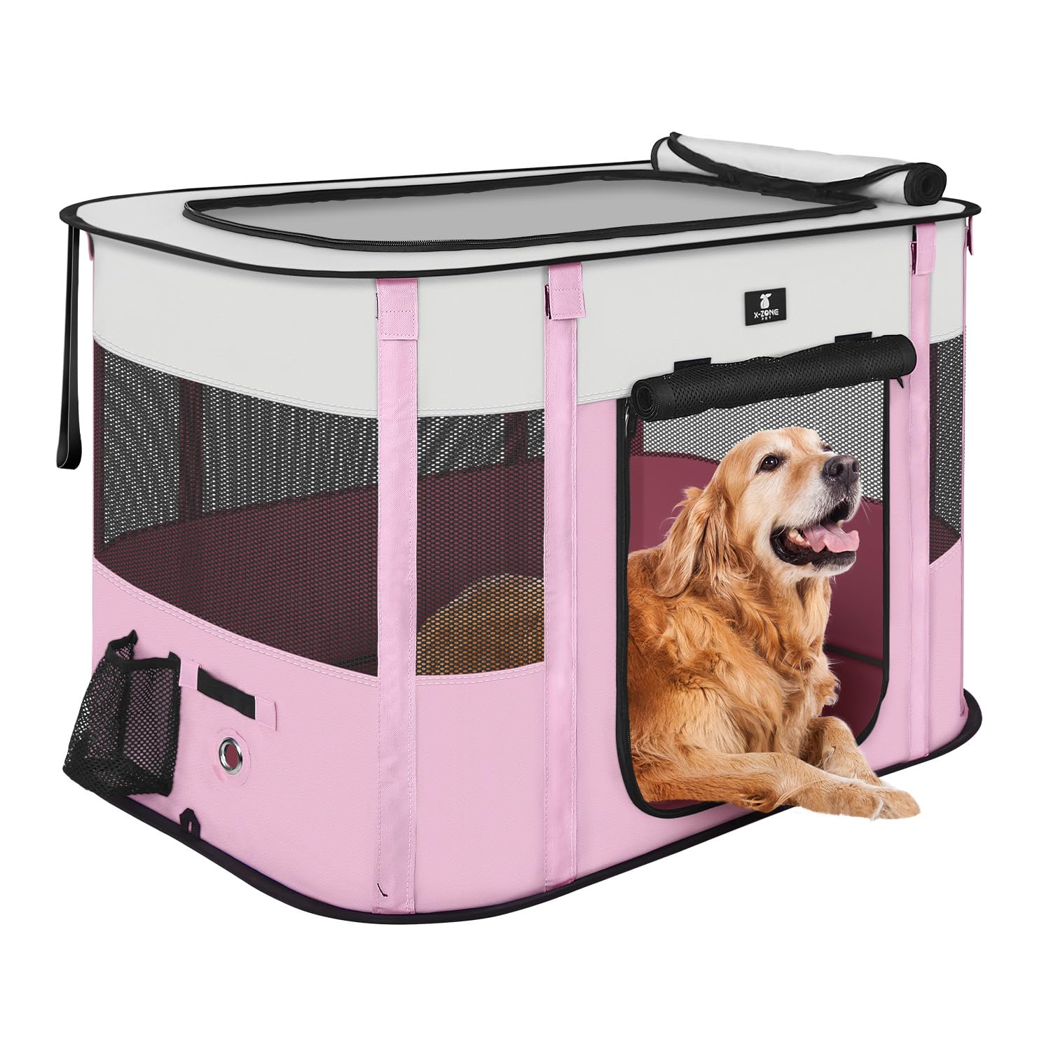 X-ZONE PET Dog Playpen, Puppy Cat Play Pen Portable Foldable Indoor/Outdoor Tent Crate Cage, Portable Pet Crate Small Size Pink 