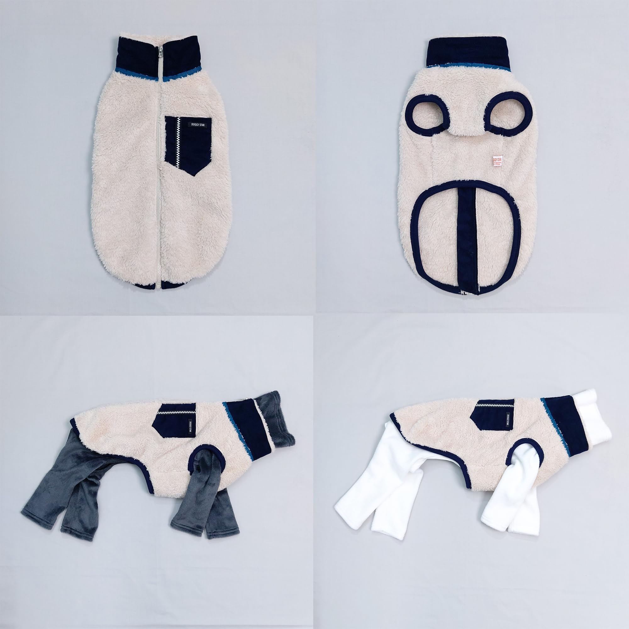 D Doggy Star Italian Greyhound Warm Fleece Zip-Up Sweater Jacket Outfit Clothes Whippet For Dog Coat (M,Zipup Navy)