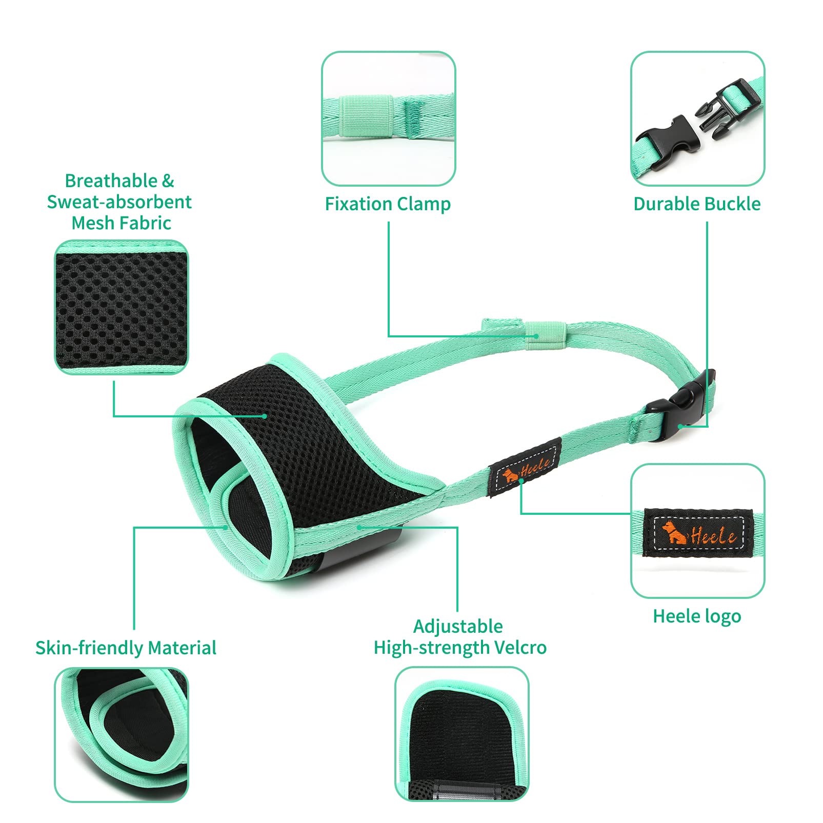 Heele Dog Muzzle,Soft Nylon Muzzle Anti Biting Barking Chewing,Air Mesh Breathable Drinkable Adjustable Loop Pets Muzzle For Small Medium Large Dogs New Green Xxl