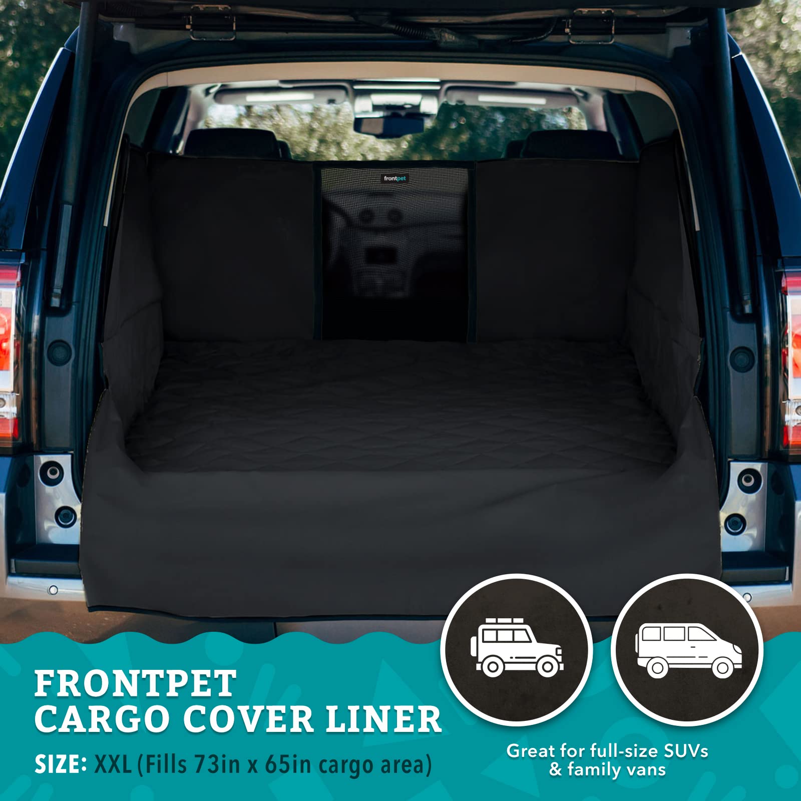 Frontpet Suv Cargo Liner For Dogs - Water-Resistant Pet Trunk Cargo Cover Mat For Suvs And Sedans With Bumper Flap Protector, Trunk Cover, Non-Slip Liner, (58' X 58') Upgraded 2025