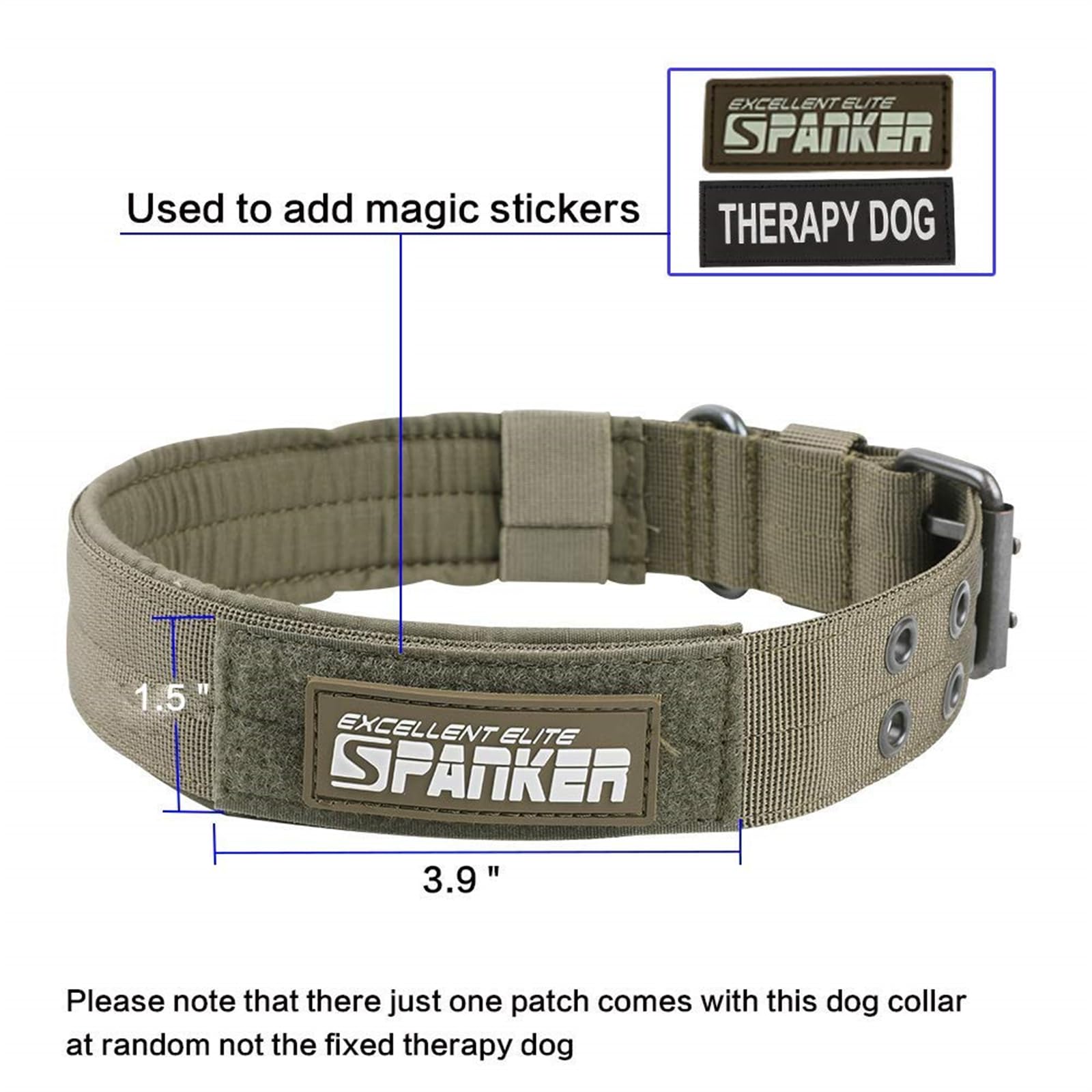 Excellent Elite Spanker 1.5' Width Military Dog Collar Adjustable Metal D Ring & Buckle Working Dog Collar For Medium Large Dogs(Ranger Green-Xl)