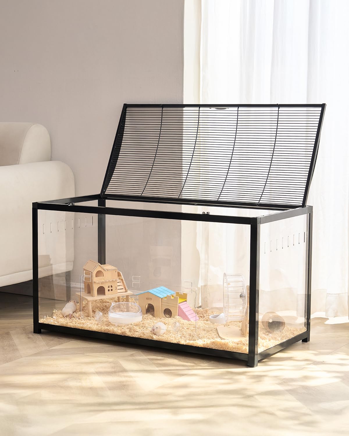 Vevor Hamster Cage, 360 Viewing Transparent Hamster Habitats, Small Animal Cage, 37.8 X 18.5 X 21.7 In, Ventilated Pet Mouse Cag