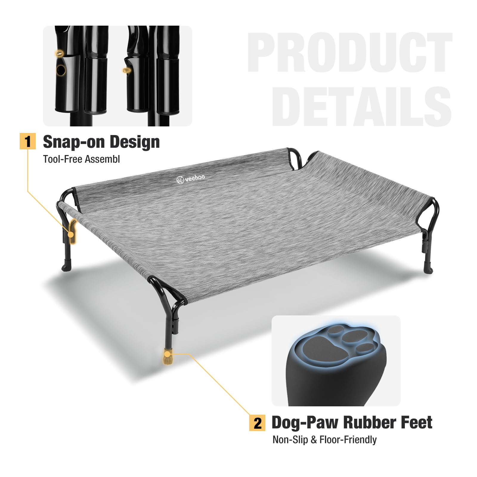 Veehoo Cooling Elevated Dog Bed, Dog Cots For Large Dogs, Raised Dog Bed With Guardrail & Slope Headrest, Durable & Breathable T