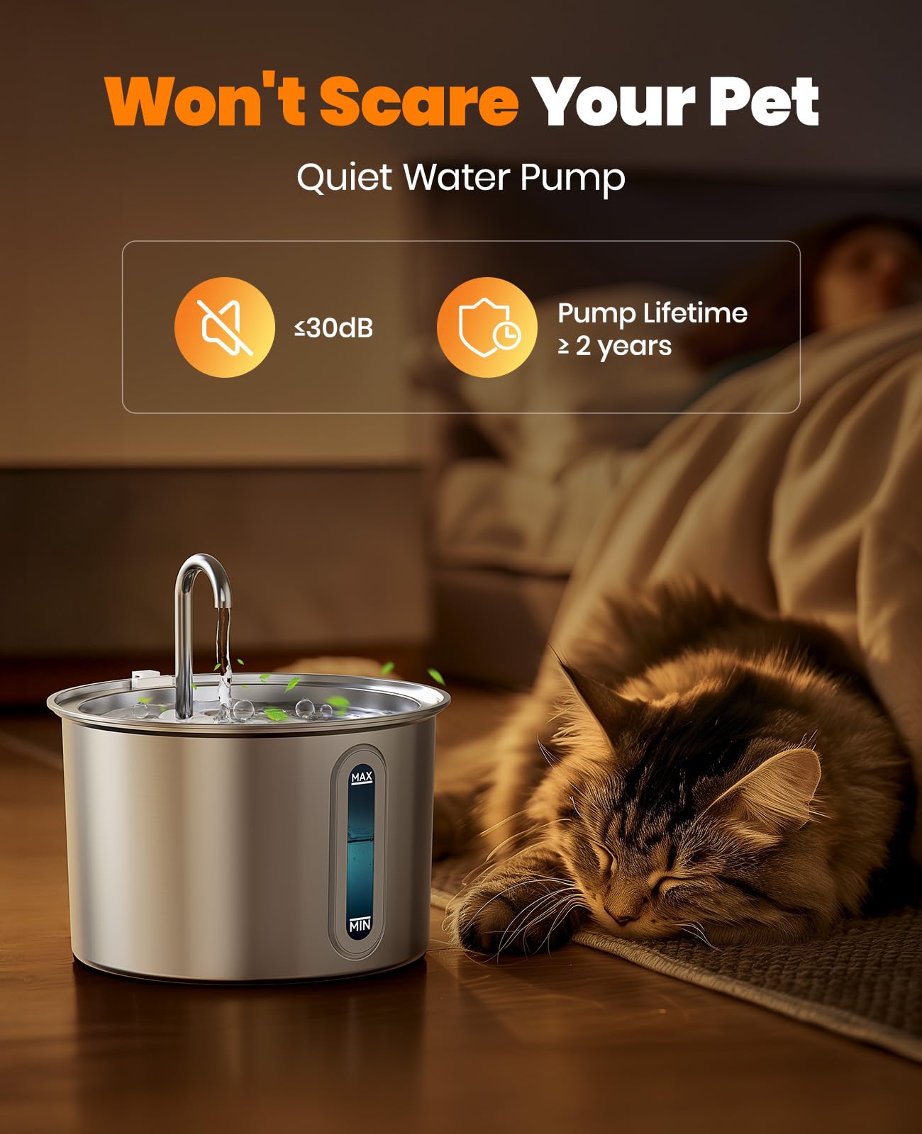 Oneisall Stainless Steel Cat Water Fountain, 2L Water Fountains For Cats Indoor With Quiet Pump And 3 Replacement Filters, Pet W