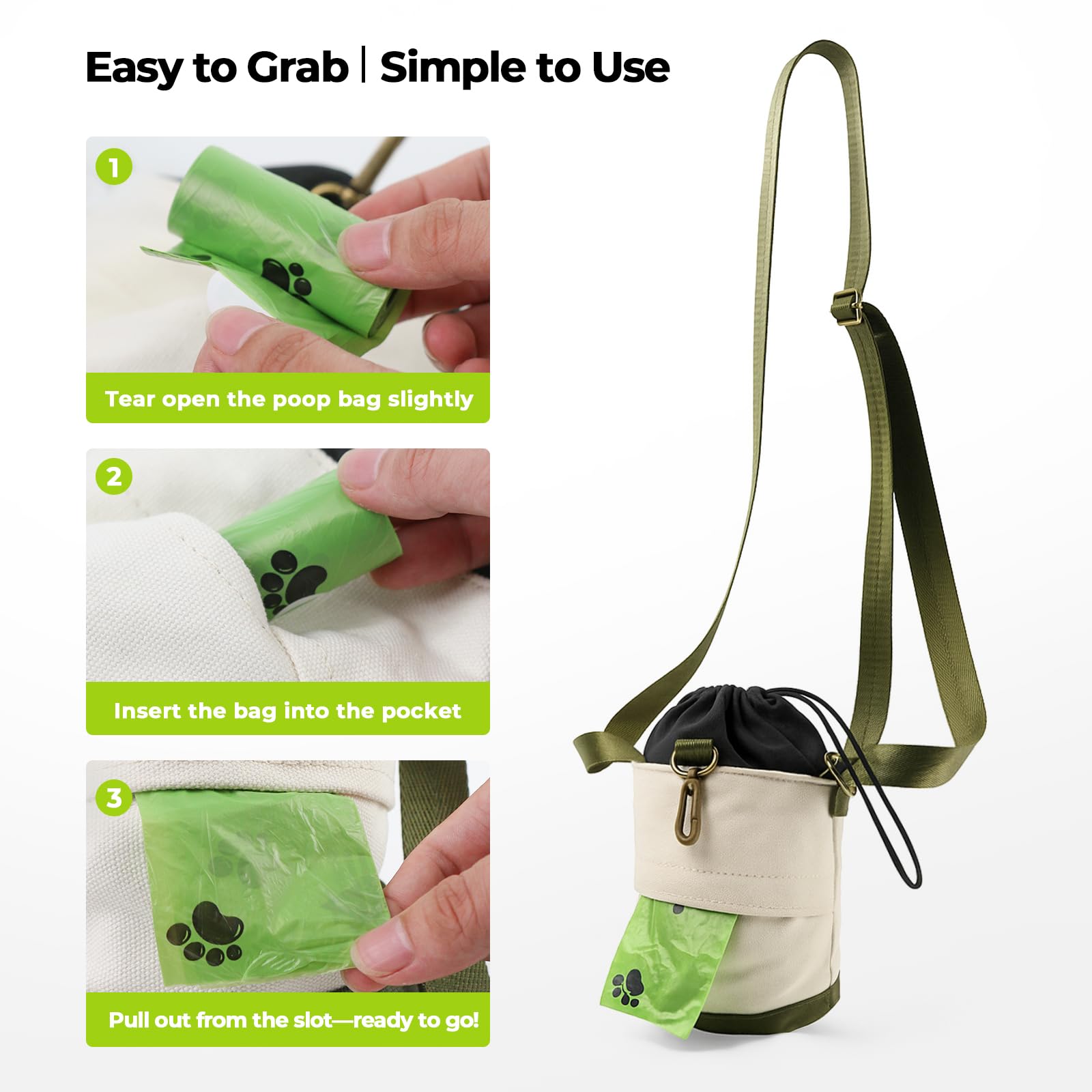 JourCraf Dog Poop Bag Holder, Pet Waste Bag Dispenser with Water Bottle Pocket, Drawstring Storage for Phone Treats Wallet, Adju