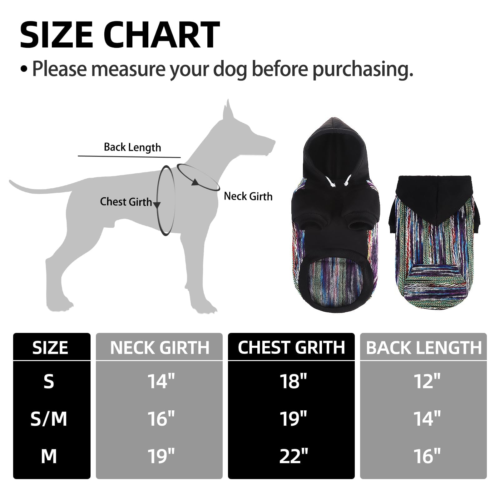 Pupteck Dog Hoodie Puppy Sweatshirt Warm Dog Sweater Winter Clothes Cold Weather Coats For Small Medium Large Dogs, Black Mexica