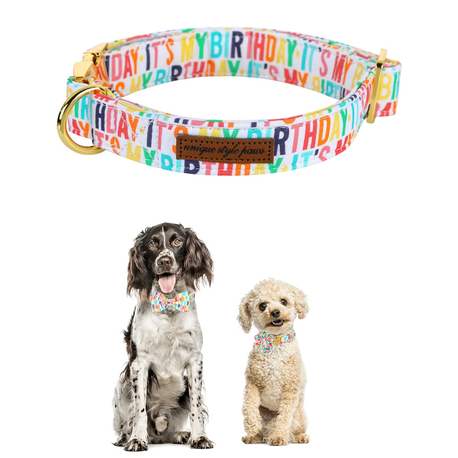 Unqiue Style Paws Birthday Dog Collar, Soft And Cute Dog Bow Tie, Durable Pet Collar With Bow Adjustable Dog Collar For X-Small Puppy