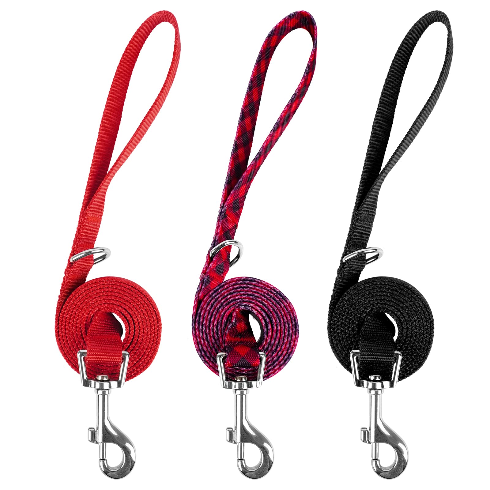 Azuza 3 Pack Christmas Nylon Dog Leashes Strong & Durable Buffalo Check Basic Dog Leash With Easy To Use Collar Hook For Large D