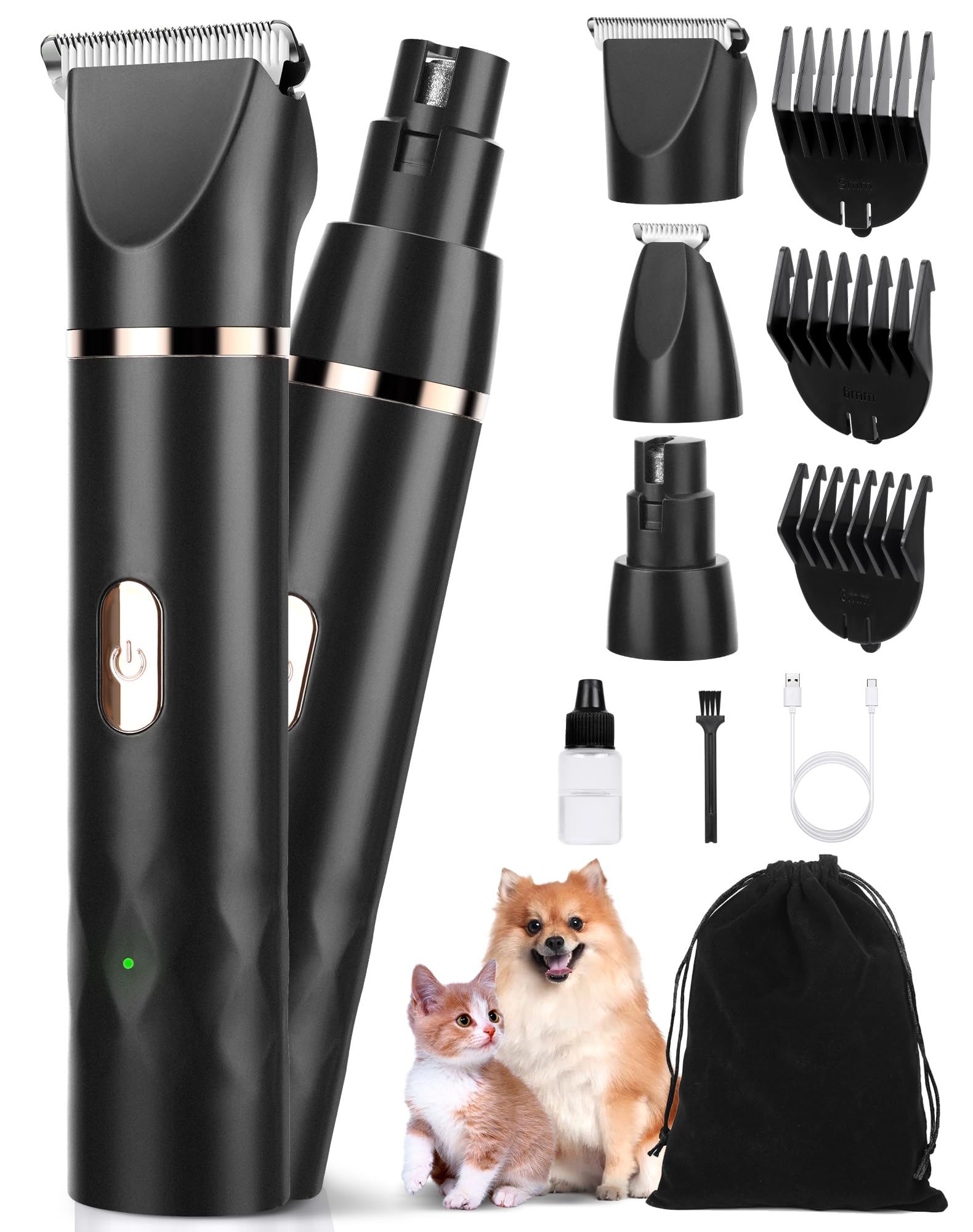 Lexflext 3 In 1 Small Dog Grooming Kit, 2 Speed Rechargeable Dogs Hair Clippers With Guards, Low Noise Electric Dog Paw Trimmer 