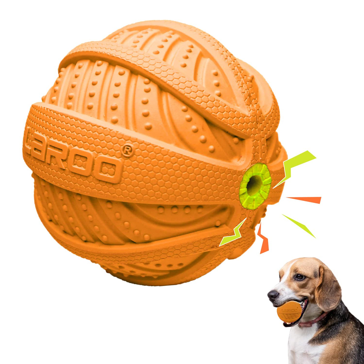 Laroo Squeaky Dog Ball Toy, Durable Natural Rubber Squeaker Ball Floating Throwing Training, Teeth Cleaning Chew Toy For Pet Small Medium Large Dogs (9Cm Orange)