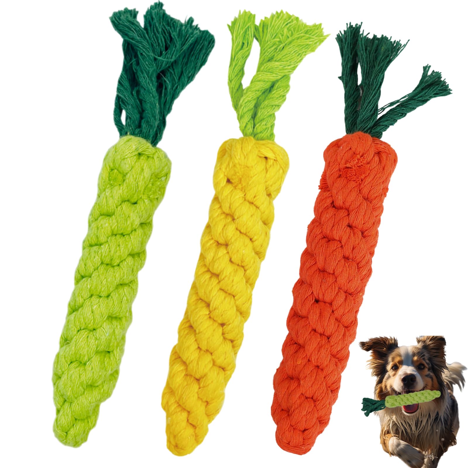 Autumnnest 3Pcs Mixed Color Woven Pet Rope Toys (Yellow, Green, Orange), Chew Toys For Dogs & Cats, Safe & Durable Braided Rope 
