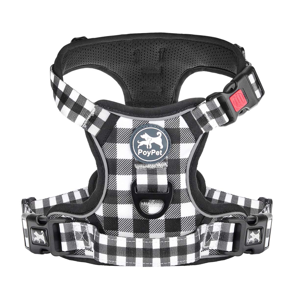 Poypet No Pull Dog Harness, [Neck Release] Reflective Adjustable No Choke Pet Vest With Front & Back 2 Leash Attachments, Soft C