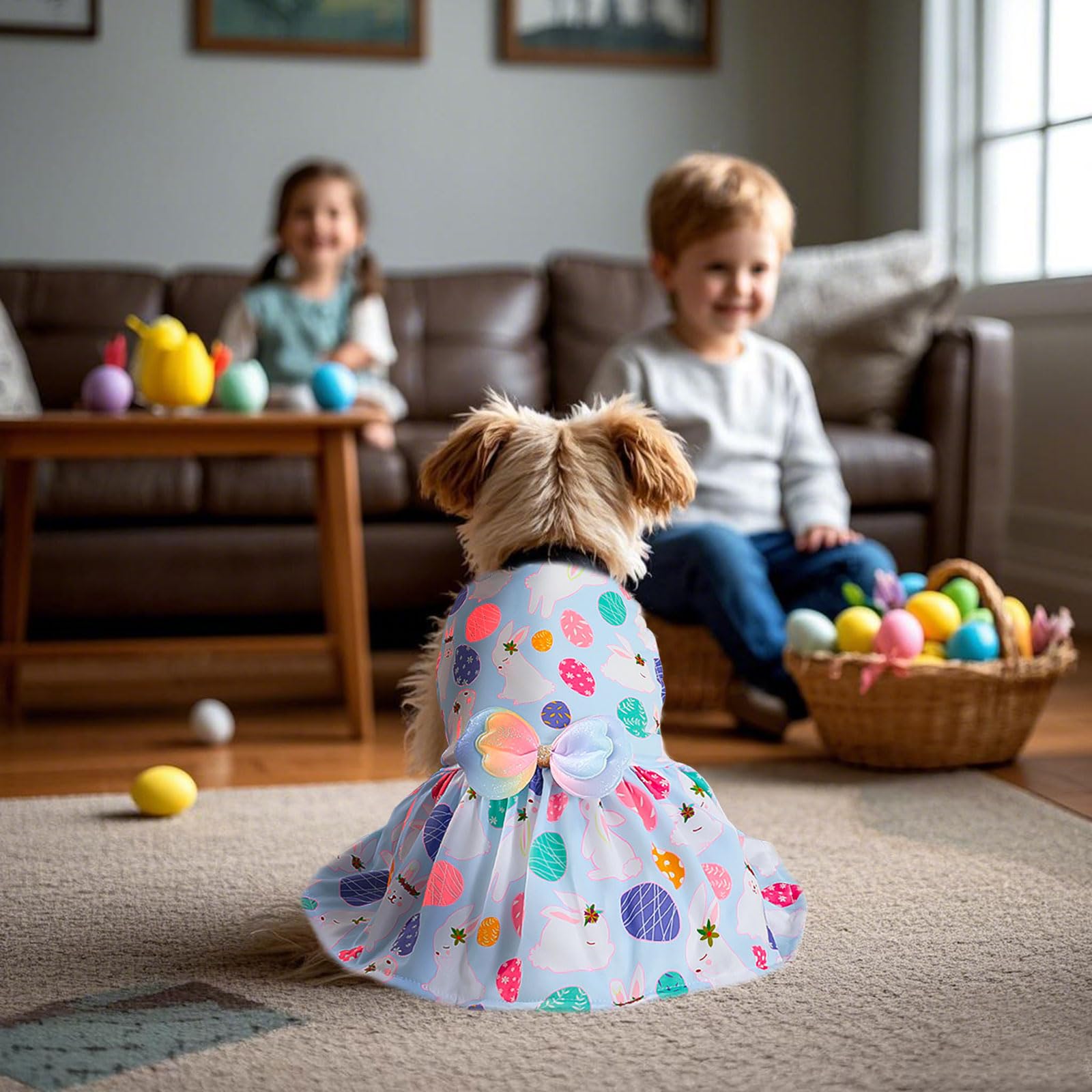 Habbiful Pet Dog Easter Outfit, Egg Bunny Light Blue Dog Dress Spring Summer Pet Doggie Apparel For Dogs Cats Gifts, L