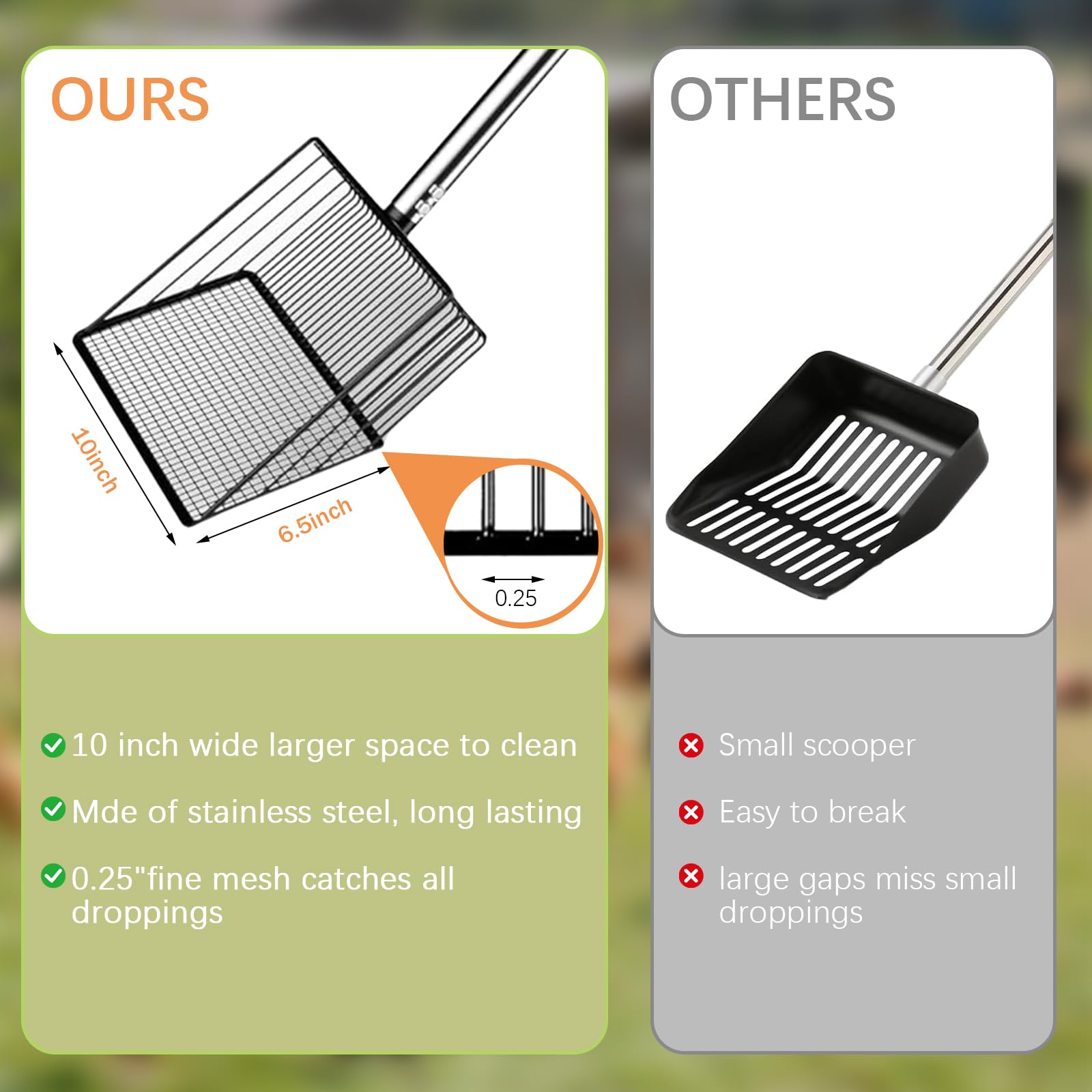 12 Metal Chicken Poop Scooper Rake for Sand with 24 to 68 Handle, Adjustable Chicken Coop Scoop for Poop, Wide 10   Poop Shovel