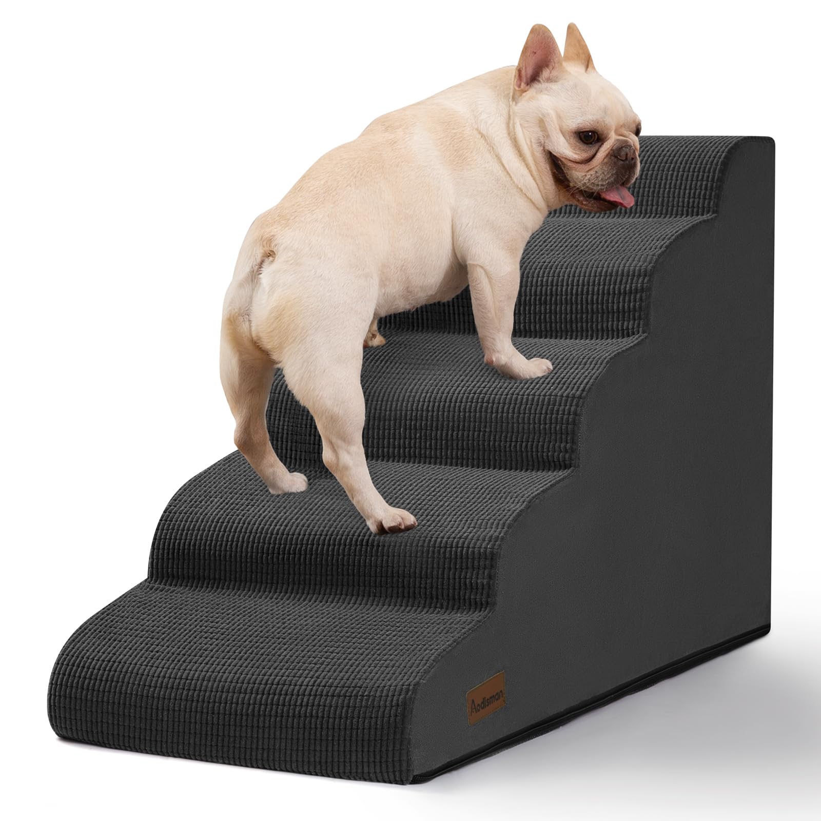 Aodisman 5-Step Dog Stairs and Ramp for High Bed, Non-Slip Sturdy Pet Steps for Small Dogs and Cats,22.2 H, Black