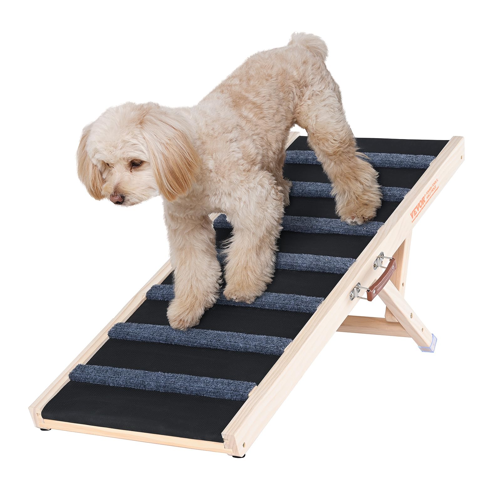 VEVOR Dog Ramp, Folding Pet Ramp for Bed, Adjustable Dog Ramp for Small, Large, Old Dogs & Cats, Wooden Pet Ramp with 39.3 Long