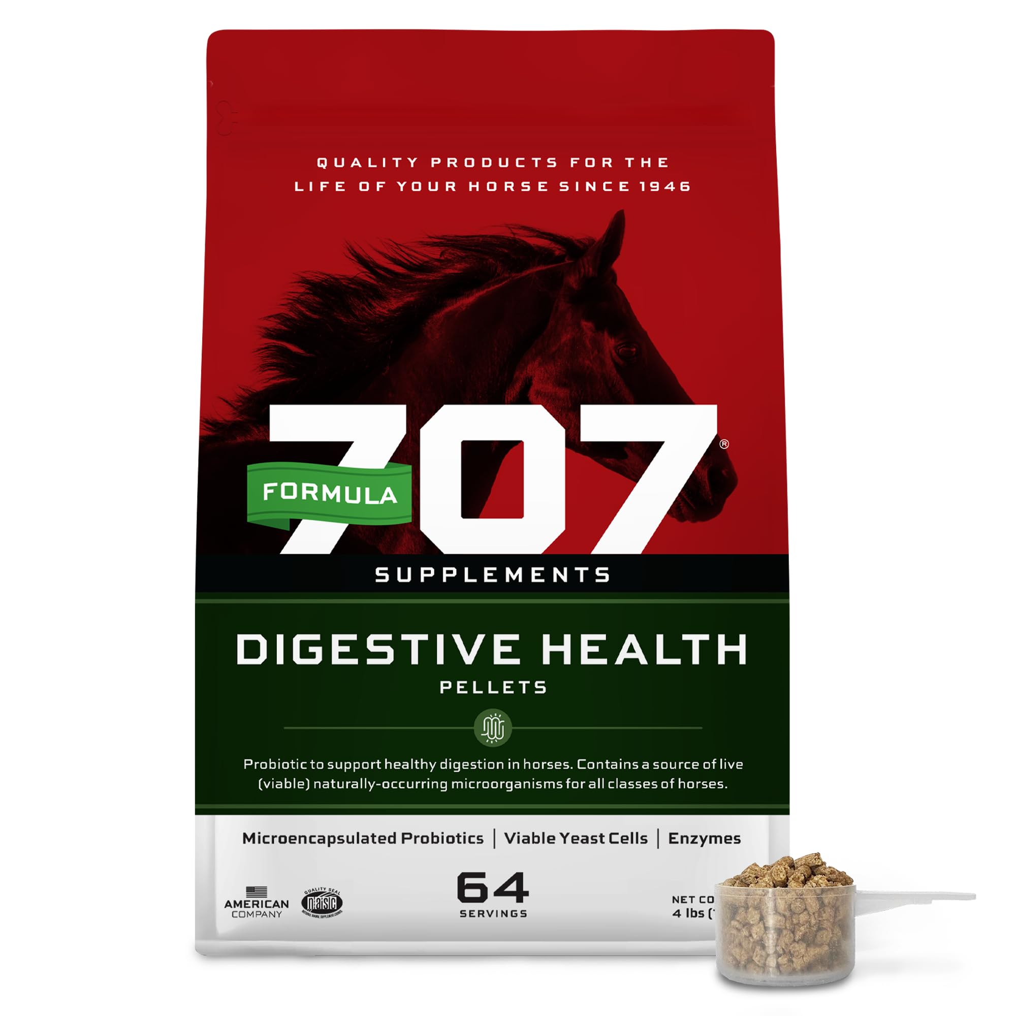 Formula 707 Digestive Health Equine Supplement, 4lb Bag - Probiotics, Prebiotics and Digestive Enzymes for Horses
