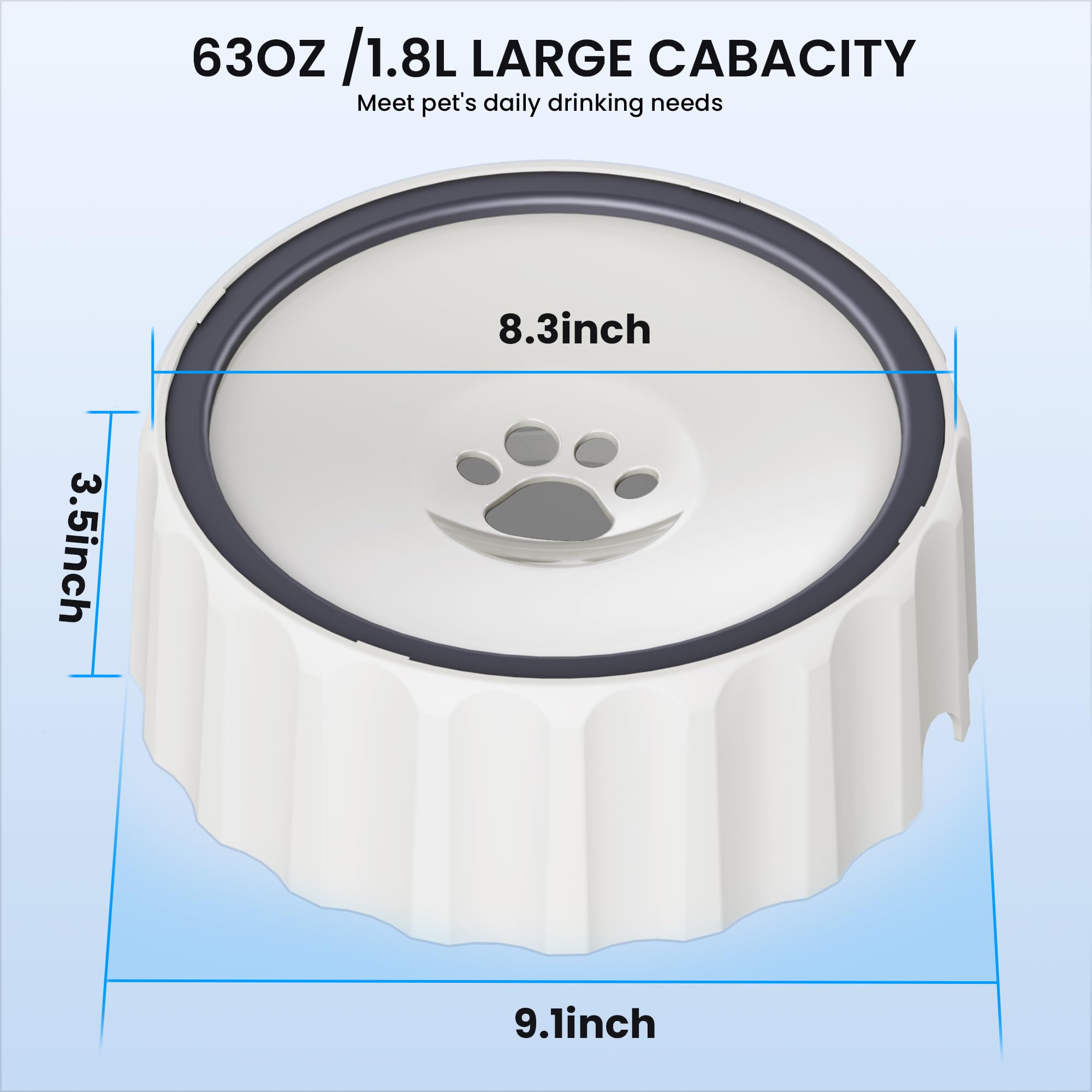 Forwh Dog Water Bowl No Spill 70Oz/2L Large Capacity Dispenser Non Slip No Splash Small Animals Bowl Pet Slow Feeder No Drip Dog