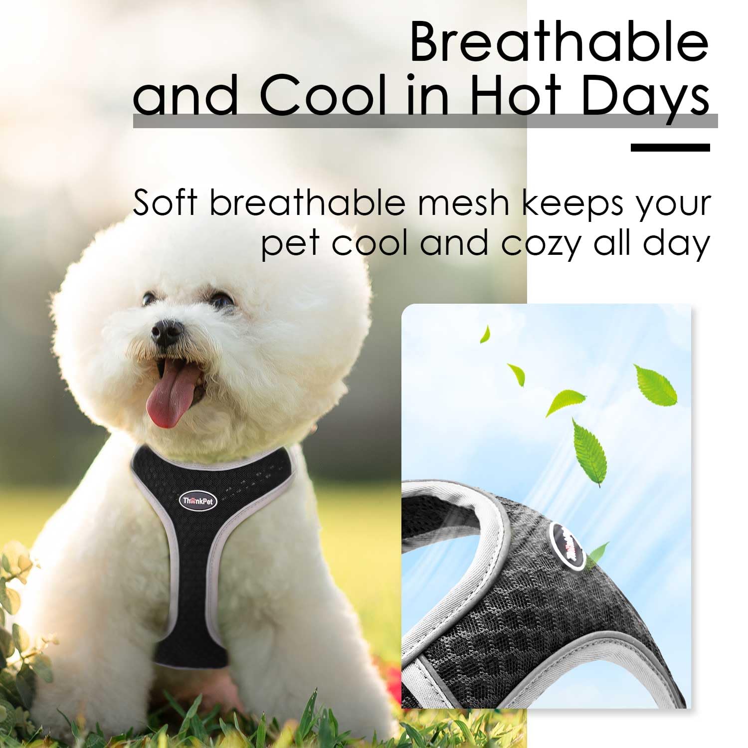Thinkpet Reflective Breathable Soft Air Mesh No Pull Puppy Choke Free Over Head Vest Ventilation Harness For Puppy Small Medium Dogs And Cats (Black,S)