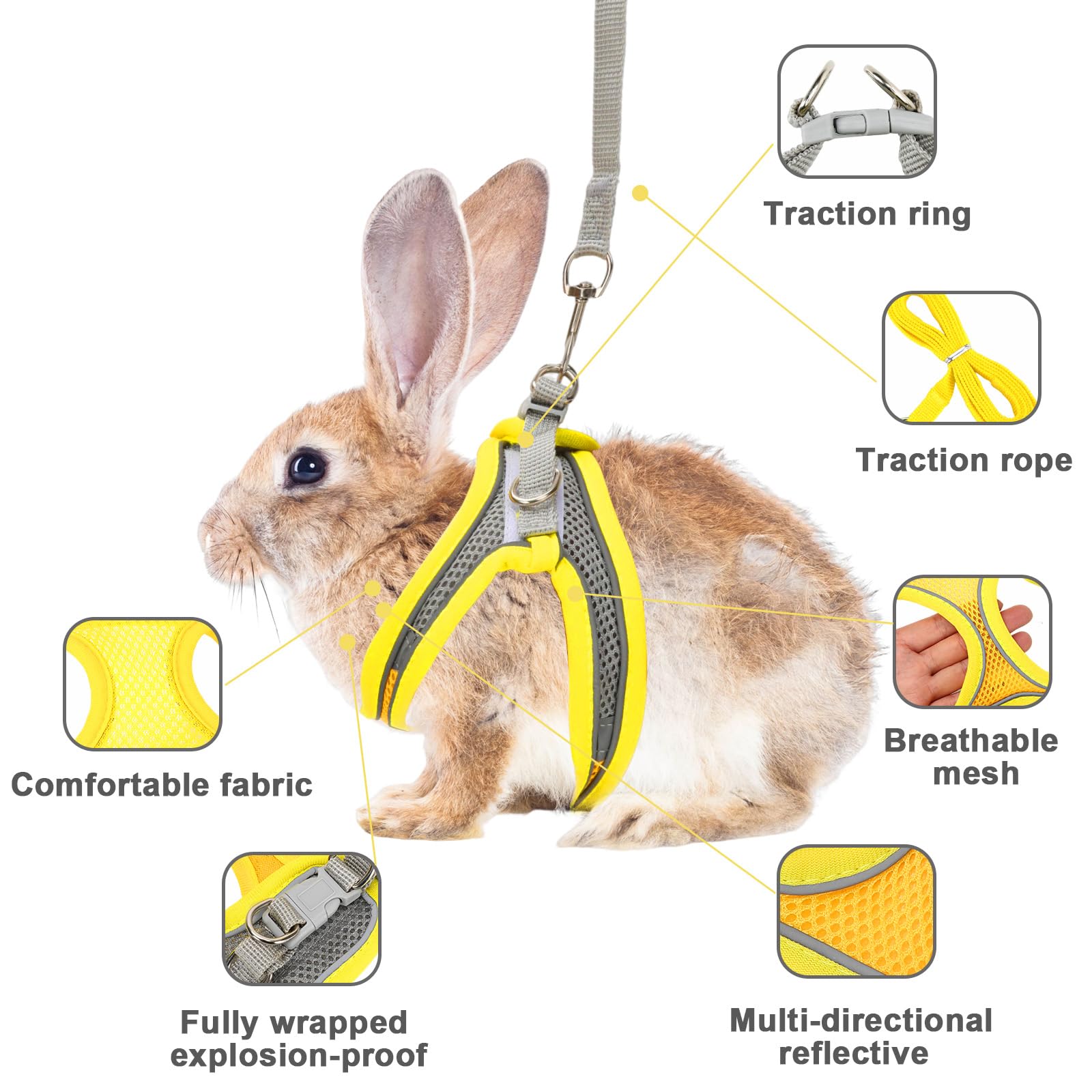 Petknows 2 Pack Rabbit Harness And Leash Set, Double Buckle Bunny Harness With Reflective Strips Soft Breathable Mesh Vest Harne