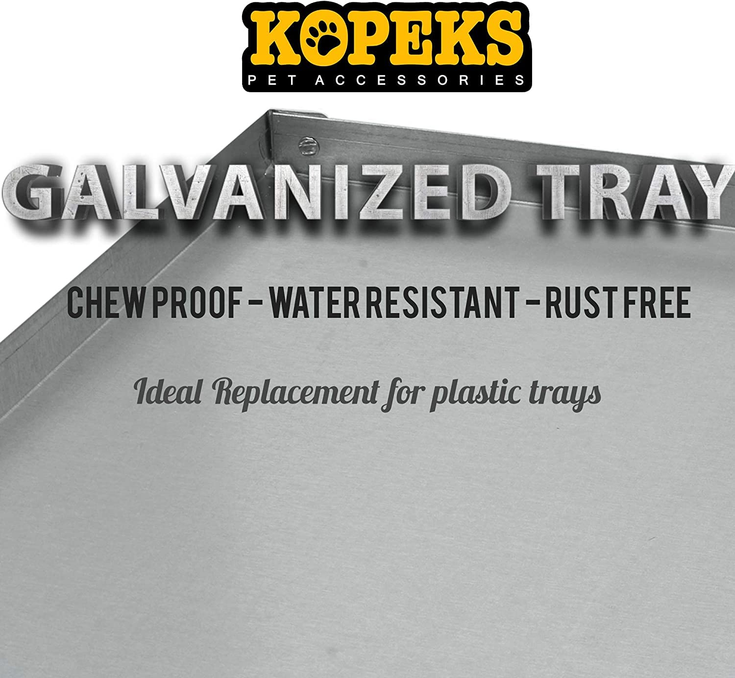 Kopeks - Heavy Duty Multipurpose Replacement Metal Tray - Galvanized - Rust & Crack Proof - Several For Pet Crates, Grease Trap And Others (23.5 X 17.5 Inches, Metal Tray)