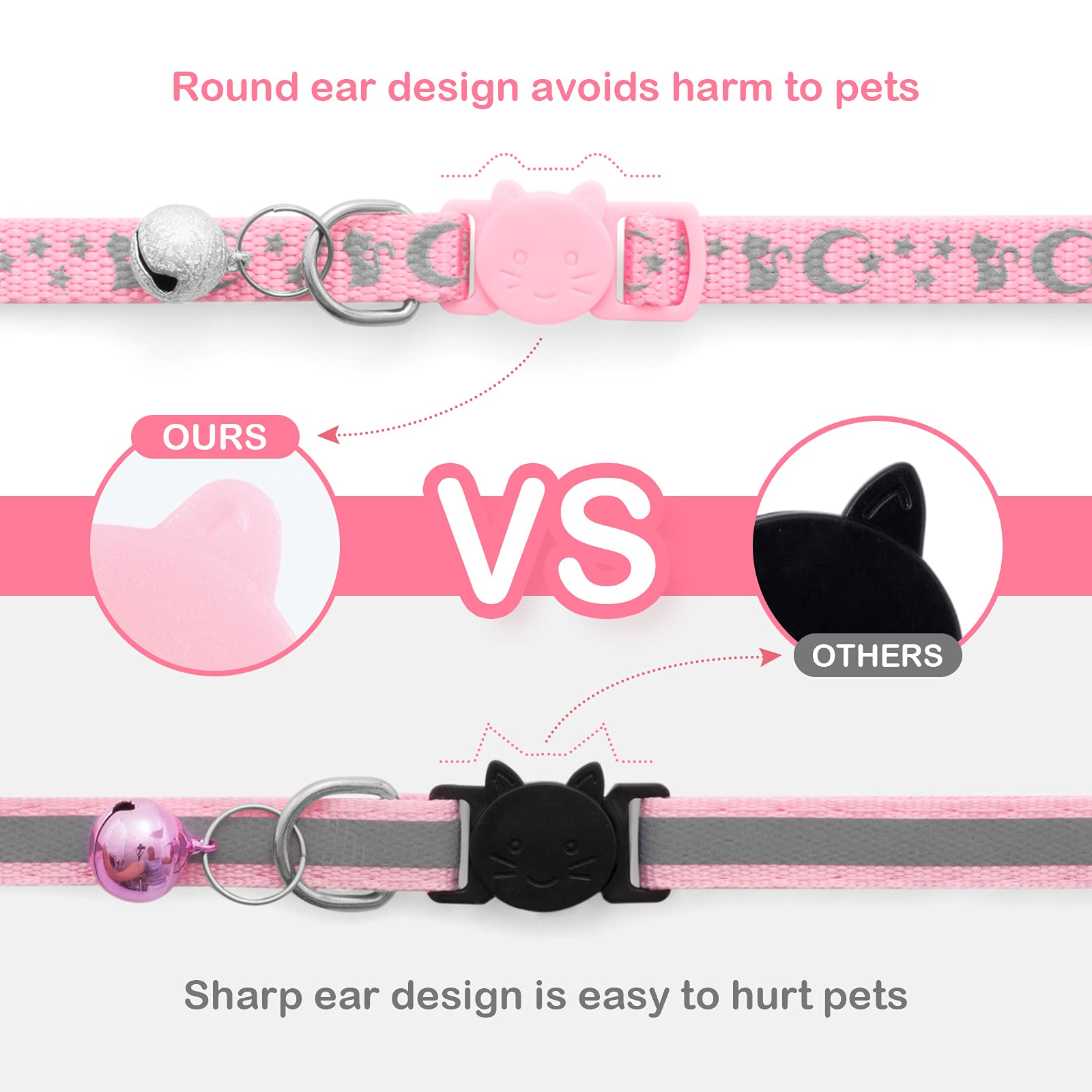 Llhk 2 Pack Breakaway Cat Collars & 2 Pcs Name Tags,Reflective Safety Kitten Collar With Bell,For Girl Boy Male Cats,Adjustable